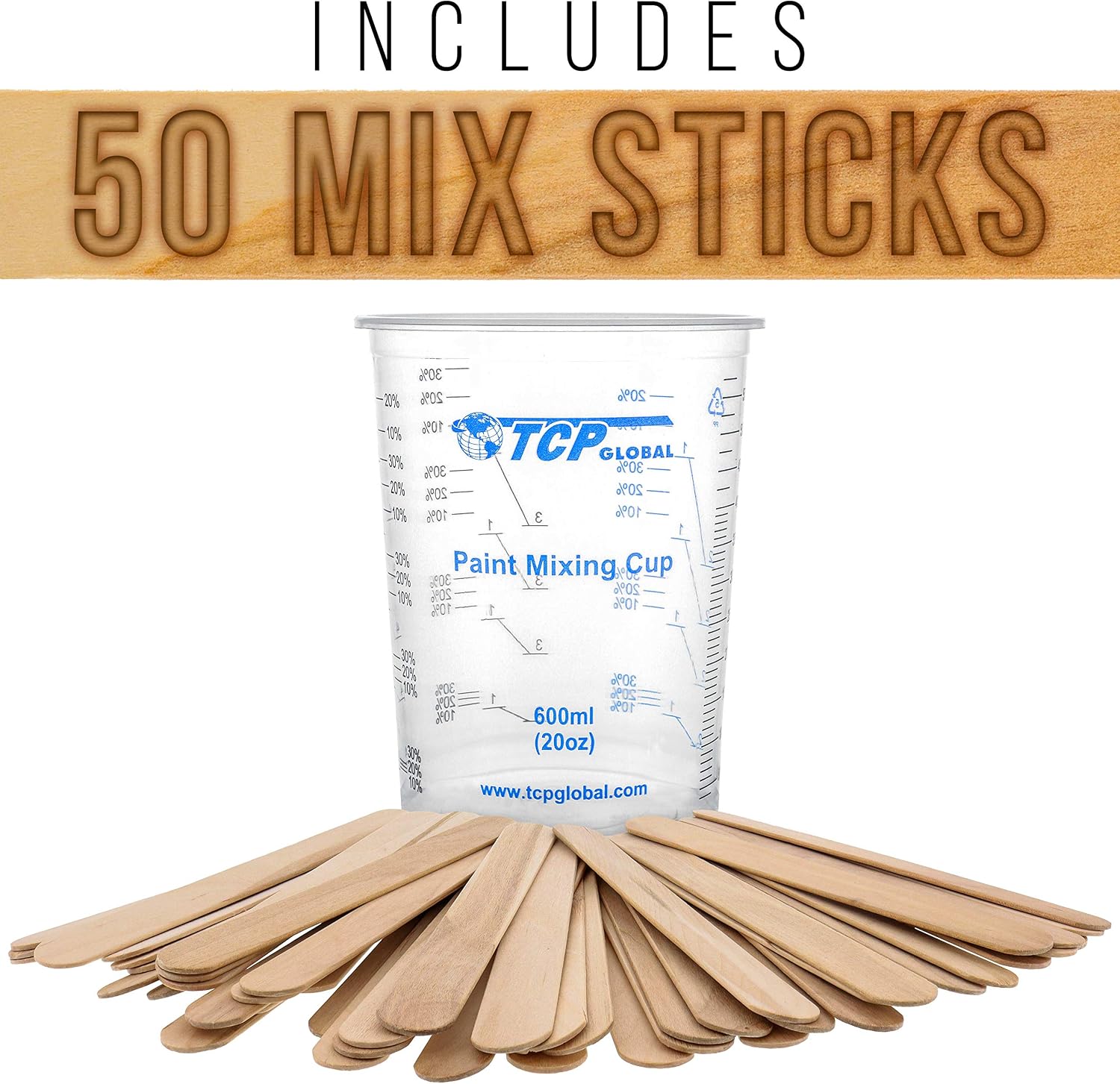 TCP Global 20 oz. (600ml) Graduated Plastic Mixing Cups - Box of 50