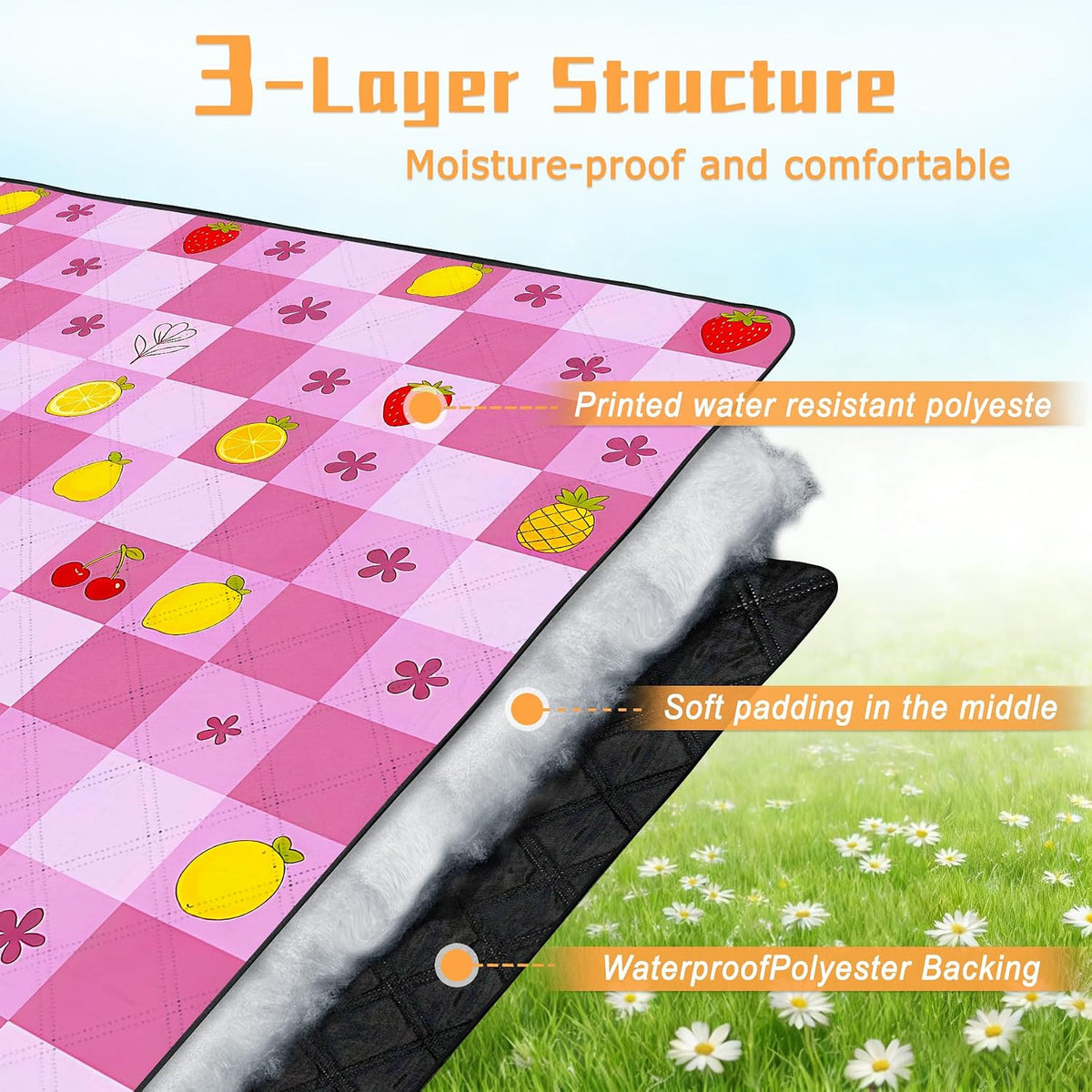 Picnic Blankets Outdoor Blanket,80"x 80" Extra Large Waterproof Sandproof Foldable Beach Blanket Grid Picnic Mat for Camping,Lawn,Park(Deep Pink)