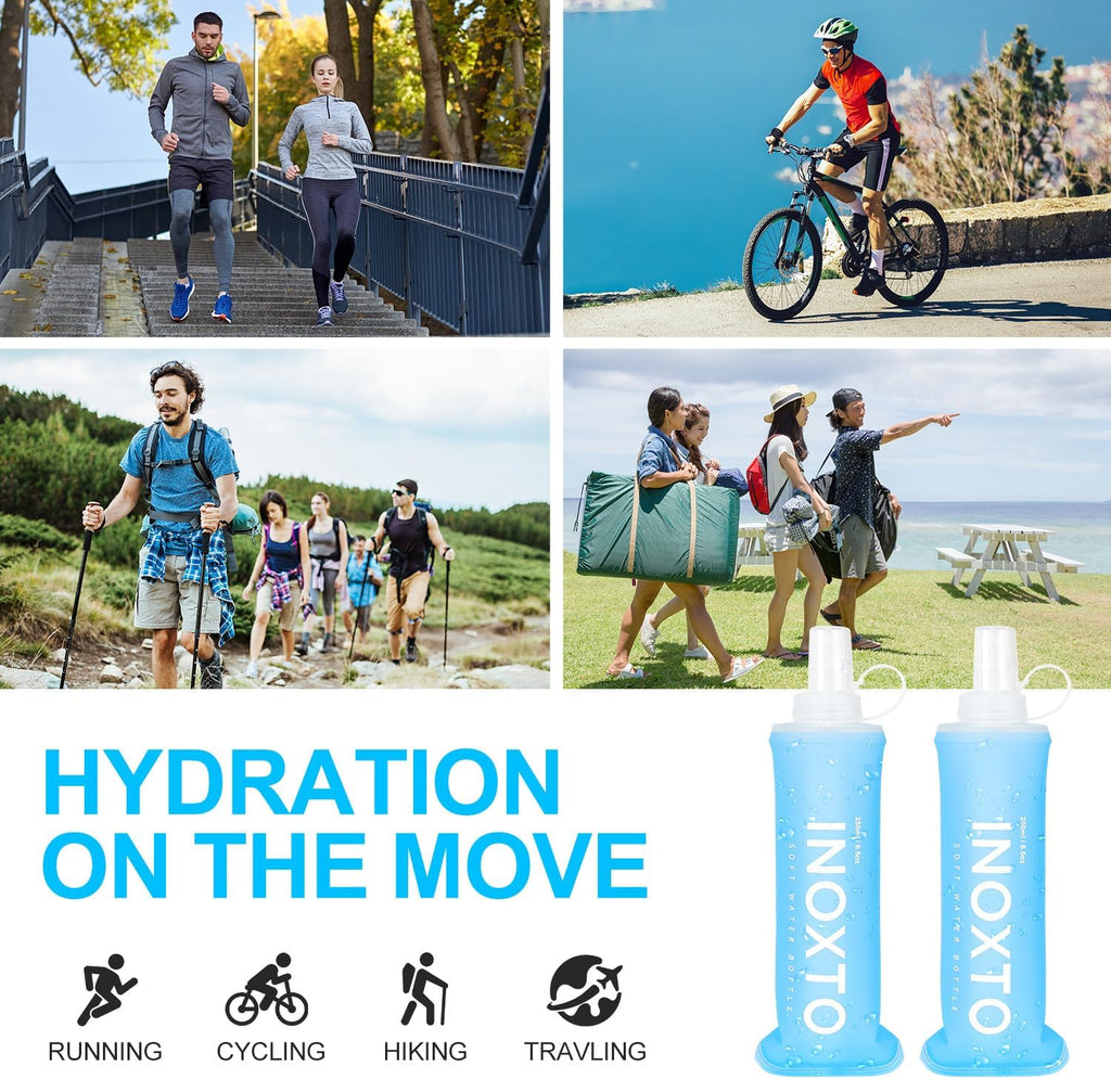 INOXTO Soft Flask,Collapsible Soft Water Bottles for Hydration Vests and Running Packs, Soft Flask Running Bottles for Hiking Cycling(250/500 ml) (2 PCS 250ML)