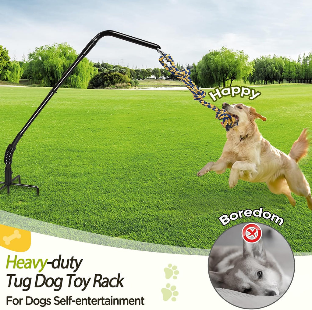 AugFir Tether Outdoor Dog Rope Toy with Strengthen Spring Pole, 3 Kinds Dog Tug of War Toys for Self Play and Interactive in Park, Yard, Lawn Rope, Suitable for Large Medium Small Dogs (Black)