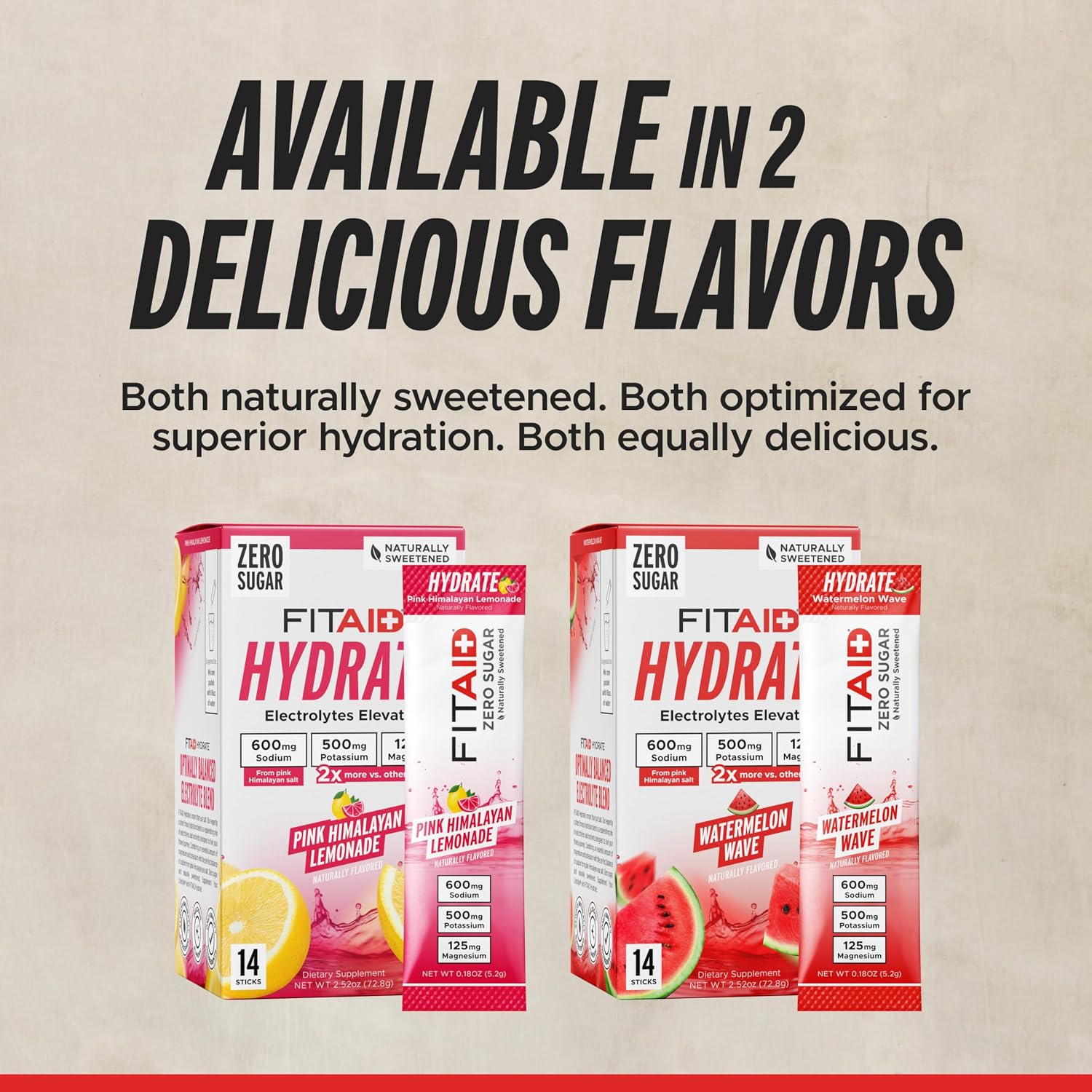 FITAID Hydrate Electrolyte Mix, Watermelon Wave (14 Stick Packs)