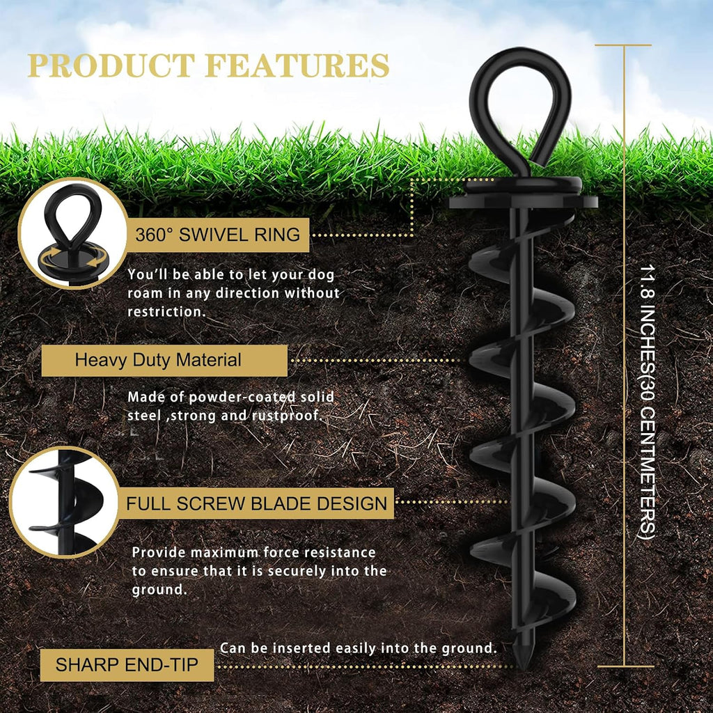 Eurmax USA Heavy Duty Dog Tie Out Stake, No-Tangle In Ground Anchor Runner for Large Dogs up to 210 Lbs - Perfect for Yard, Beach and Camping (Medium,Black)