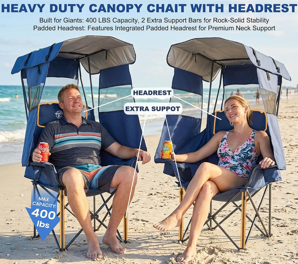Bolosy Oversized Camping Chair with Canopy Beach Chair with Shade