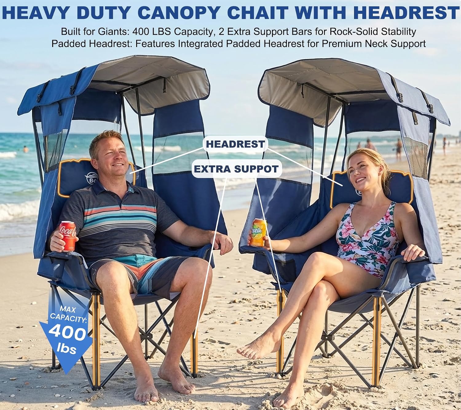 Bolosy Oversized Camping Chair with Canopy Beach Chair with Shade