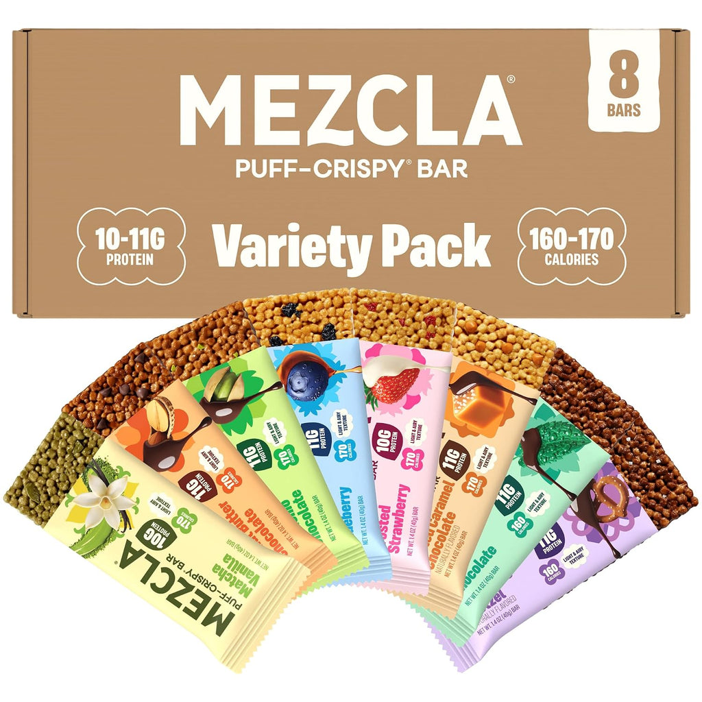 Mezcla Variety Pack Puff Crispy Vegan Bars, 10g Protein, 8 Bars