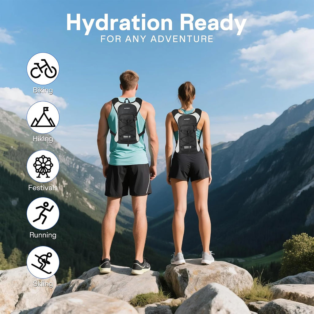 OUTSKIRT Hydration Backpack with 2L Water Bladder, Lightweight and Breathable Running Hydration Pack, Water Backpack for Hiking, Cycling, Trail Running, Marathons & Outdoor Adventures for Men Women