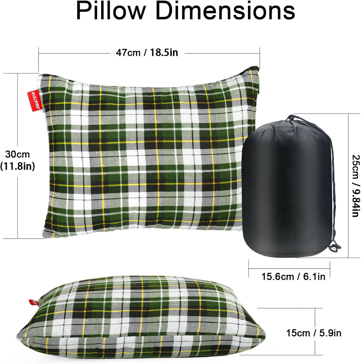 Outdoor Camping Pillow Lightweight, Compressible, Flannel Travel Pillow Cases, Washable Removable Pillow Cover Camping and Backpacking Green