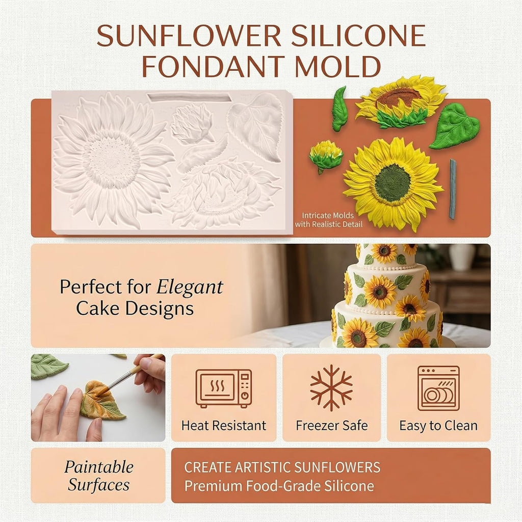 Oversized Sunflower Silicone Mold Leaves Fondant Mold