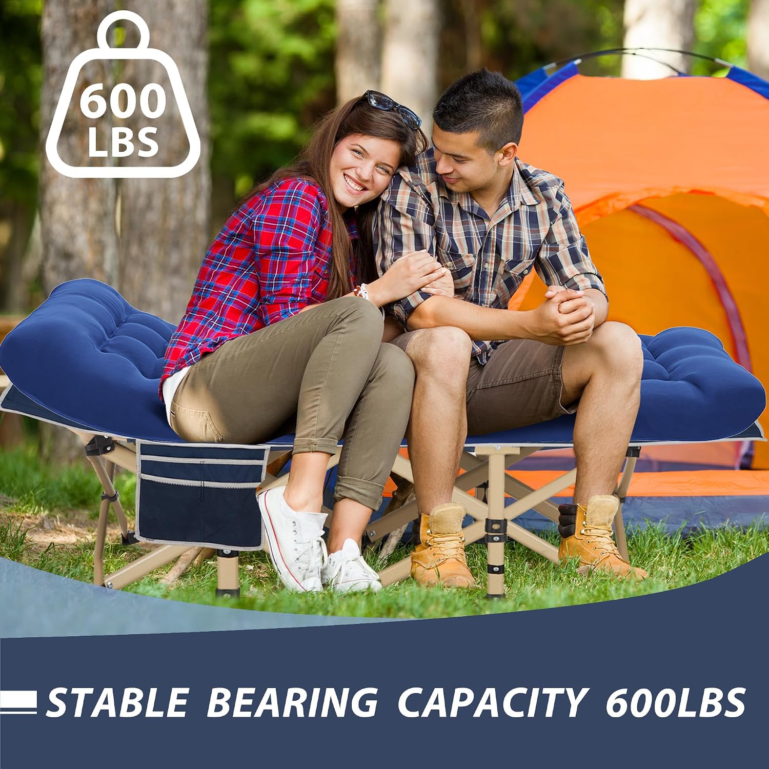 Folding Camping Cot with Mattress for Adults,28" Wide,600LBS