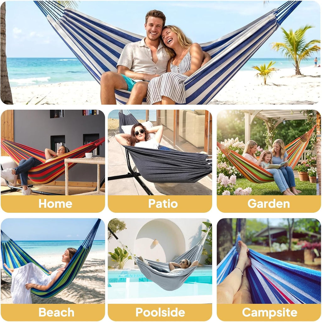 ANYOO Cotton Camping Hammock Portable with Tree Straps Holds 660lbs