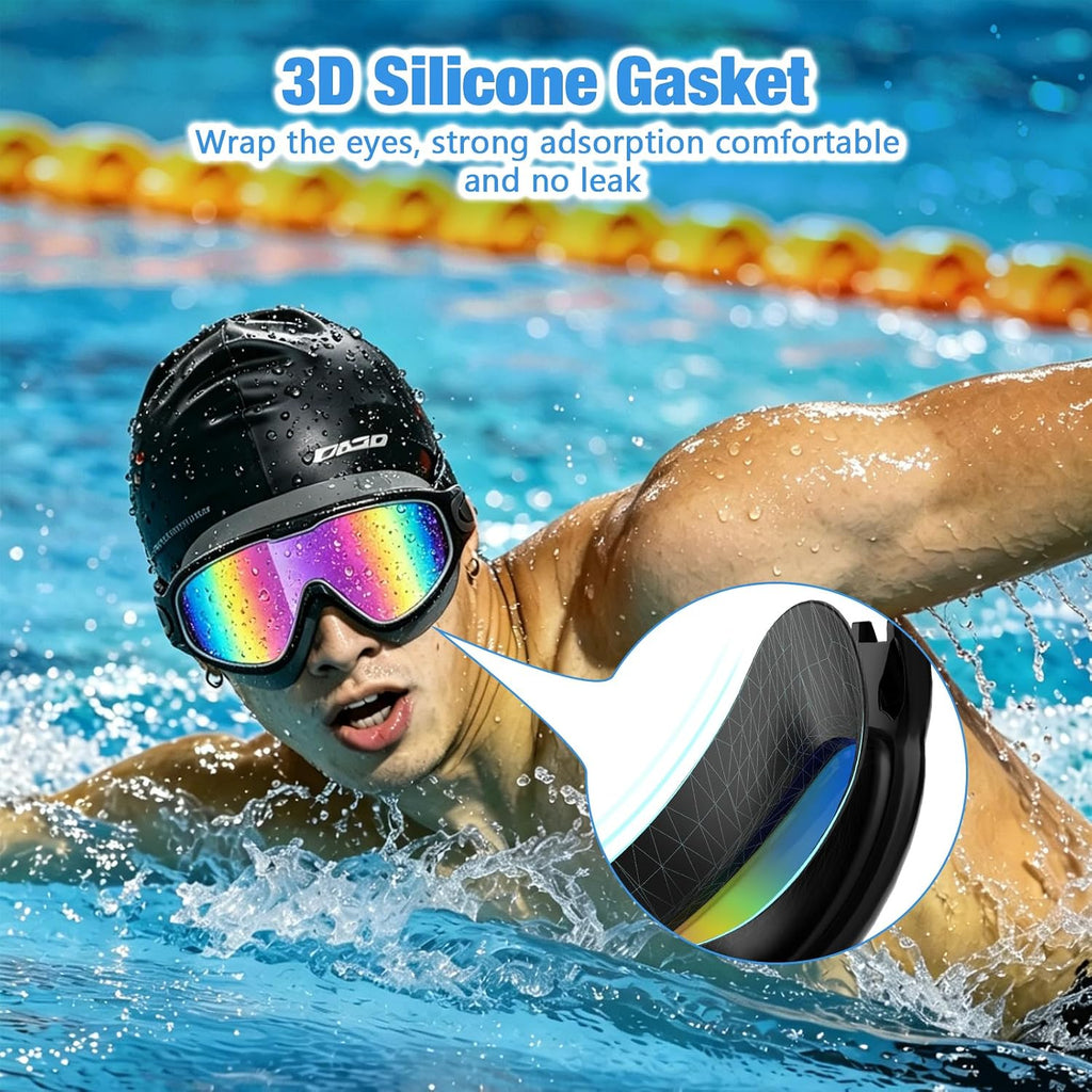 Swim Goggles for Adult Youth, Clear Wide View Anti-Fog UV No Leak