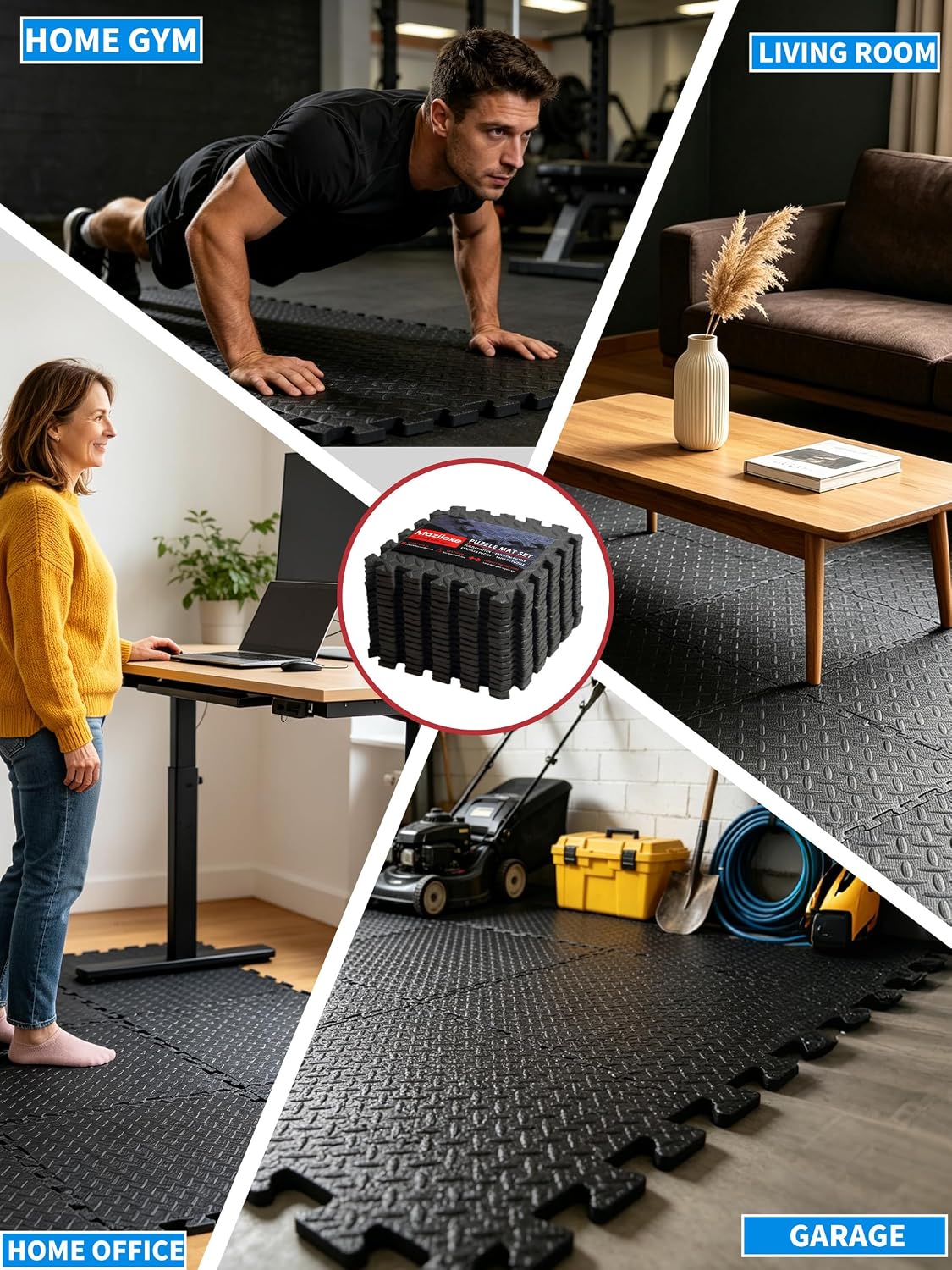 Gym Flooring for Home Gym, 18 PCS Anti-Slip Interlocking Foam Floor Tiles, 12.6"x12.6"x0.4" EVA Exercise Mats, Puzzle Floor Mat For Workout, Yoga, Kids Play Area, Treadmill, Garage