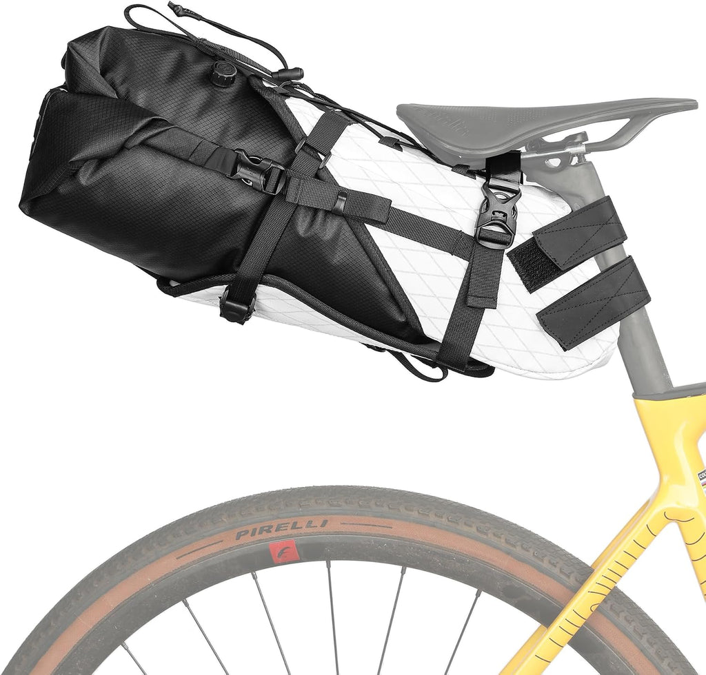 Rhinowalk Bike Saddle Bag Bicycle Saddle Pannier 14L Waterproof Storage Pouch Rear Rack Luggage Carrier Quick-Fit with Hardshell Frame & Interior (White)