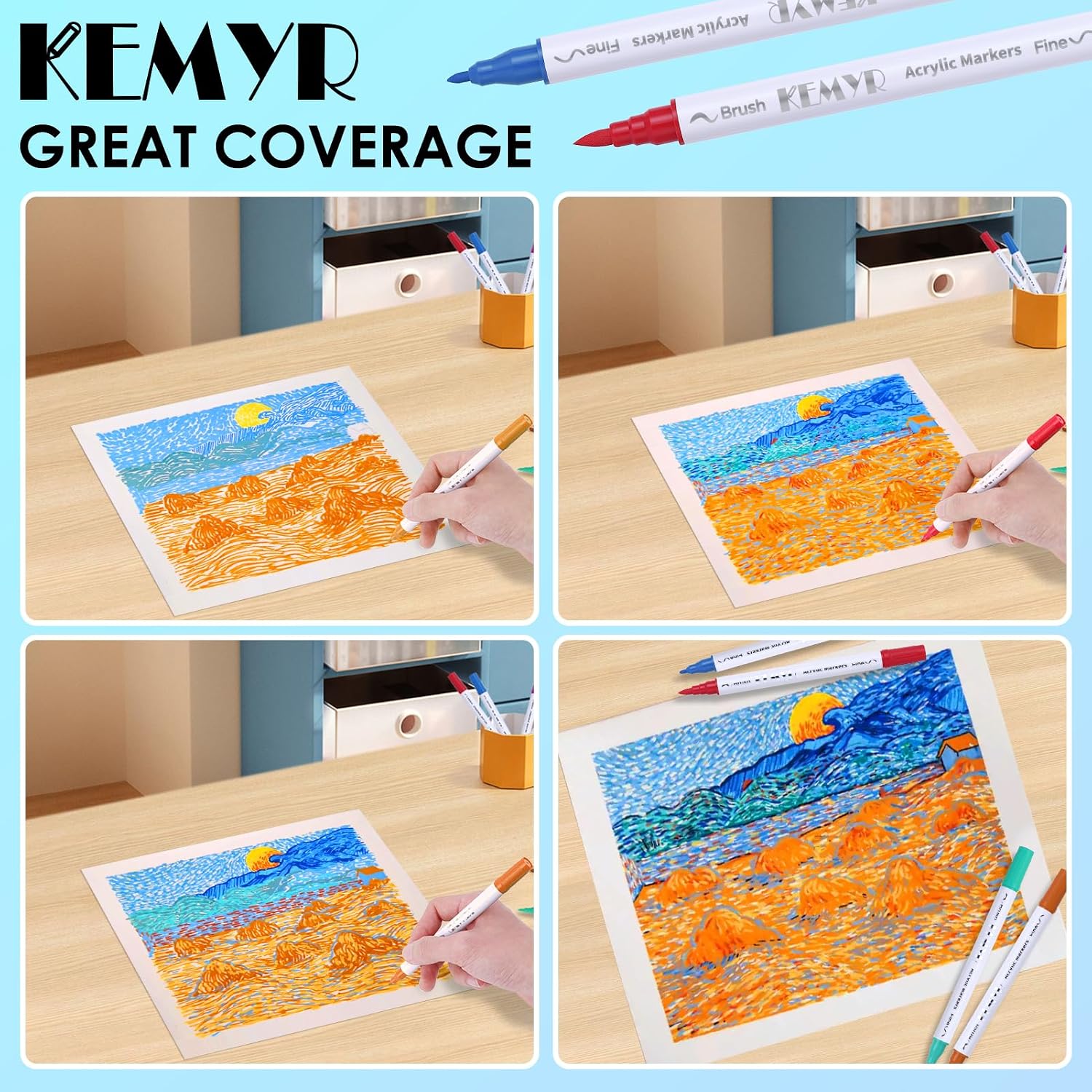 KEMYR 120 Colors Brush & Fine Tip Acrylic Paint Pens, Dual Tip Acrylic Paint Markers for Paper, Wood, Canvas, Stone, Rock, Glass, Fabric, DIY, Ceramic, Art Supplies for Adults Drawing