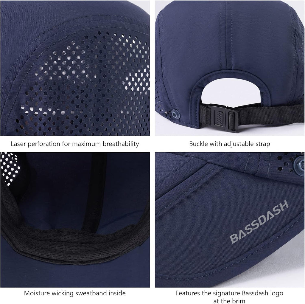 BASSDASH UPF 50+ Fishing Hat, Baseball Cap with Removable Neck Flap