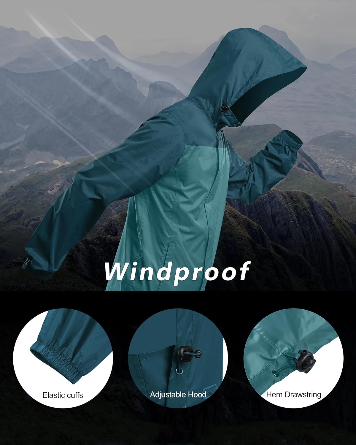 Outdoor Ventures Men's Rain Jacket Waterproof Lightweight Packable Raincoat