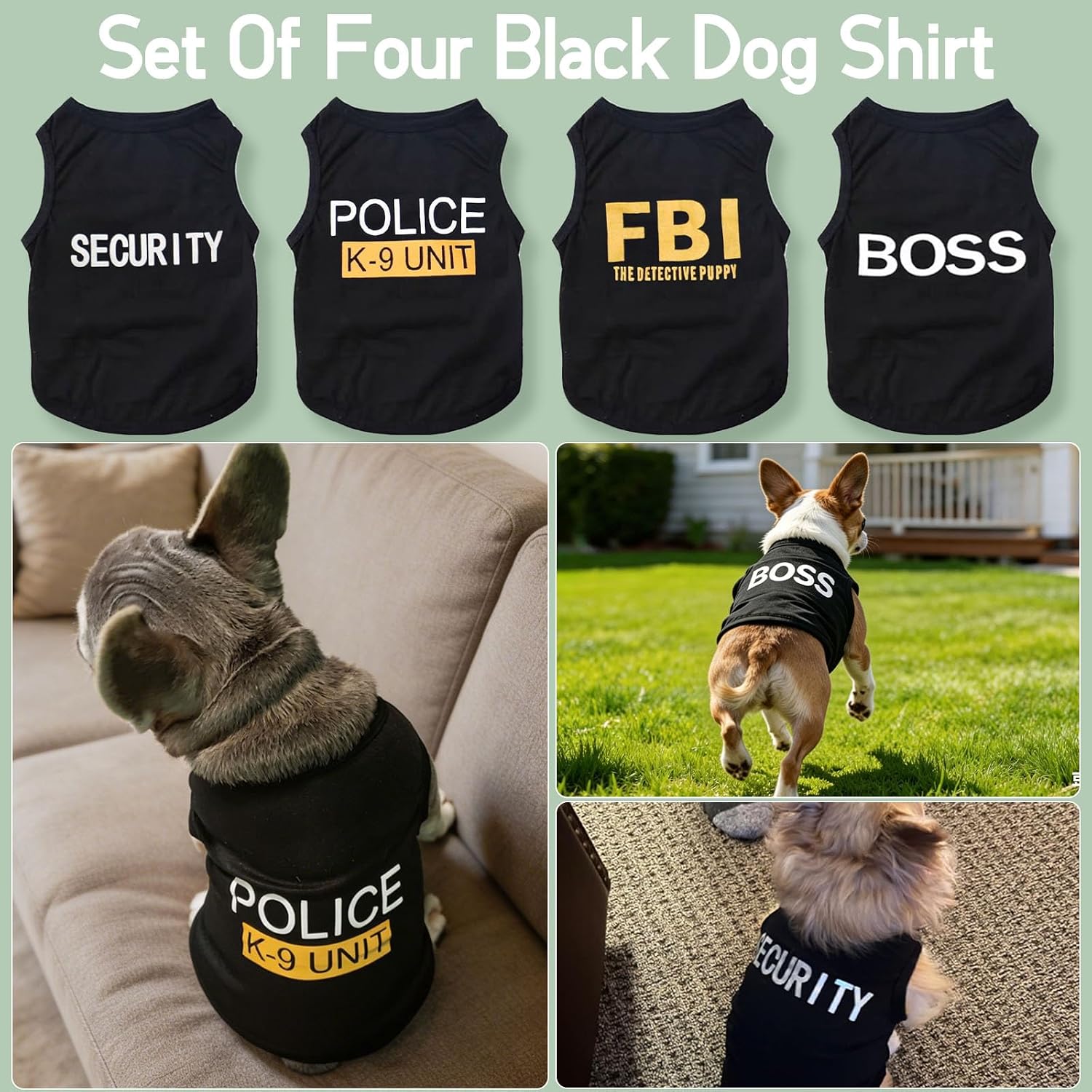 Dog Shirt 4 Pack Pet Clothes K9 Security Boss FBI Vest Costume for Cosplay