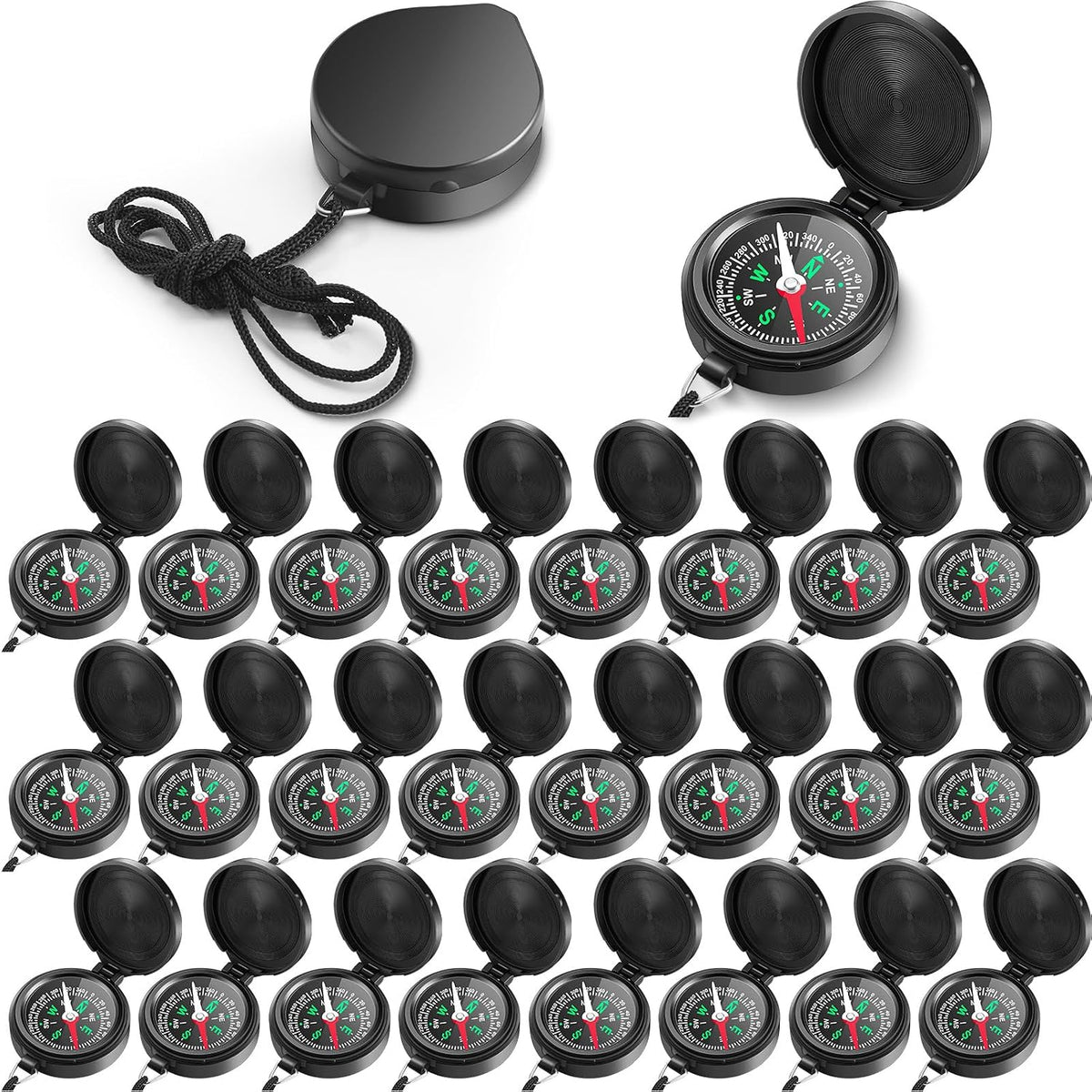 JaGely 24 Pcs Compass Bulk Gift Small Mini Pocket Compass with Hanging Rope for Military Camping Survival Outdoor Hiking Hunting Climbing