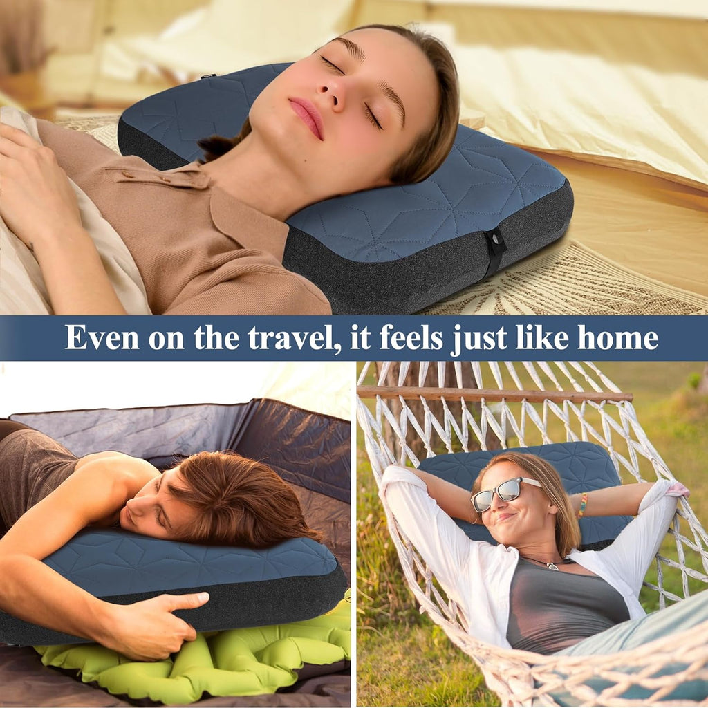 UWILLION Camping Pillow with Removable Cover Large Size 24“ x 15" - Ultralight Inflatable Pillow for Camping Lightweight, Ergonomic and Washable for Camping, Hiking, and Travel Gray