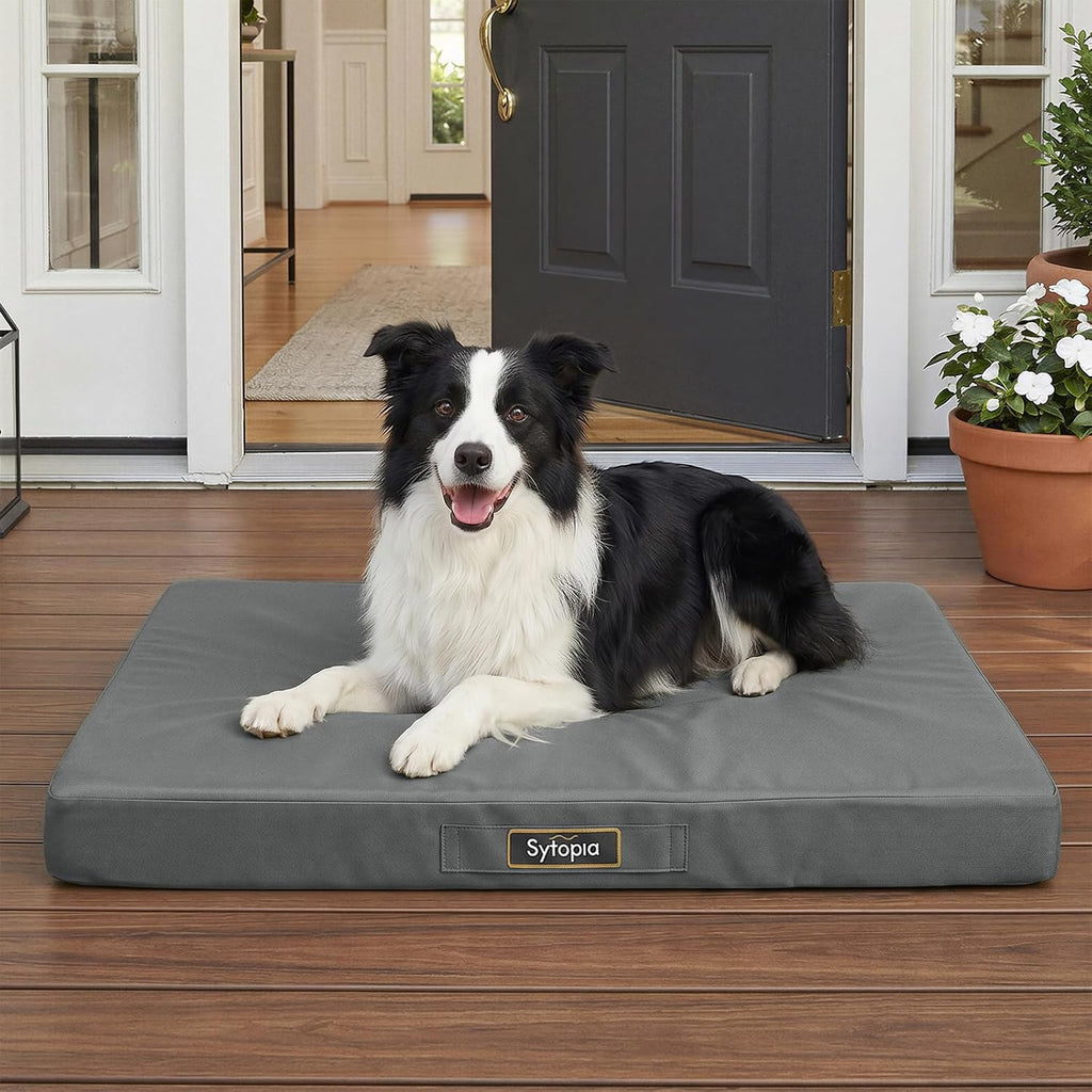 Sytopia Outdoor Dog Bed for Large Sized Dogs, 42“ Canvas Waterproof Pet Bed with Removable Washable Cover, XL Cooling Mat for Patio, Crate, Camping, Travel & Home, Gray