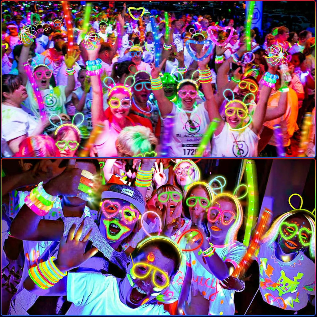 SHQDD Party Supplies, Glow in the Dark Party Favors for Adults Kids, 27 Carnival Accessories, 56 LED Light Up Toys Bulk, 100 Glow Sticks Party Pack, Neon Party Supplies & Decorations