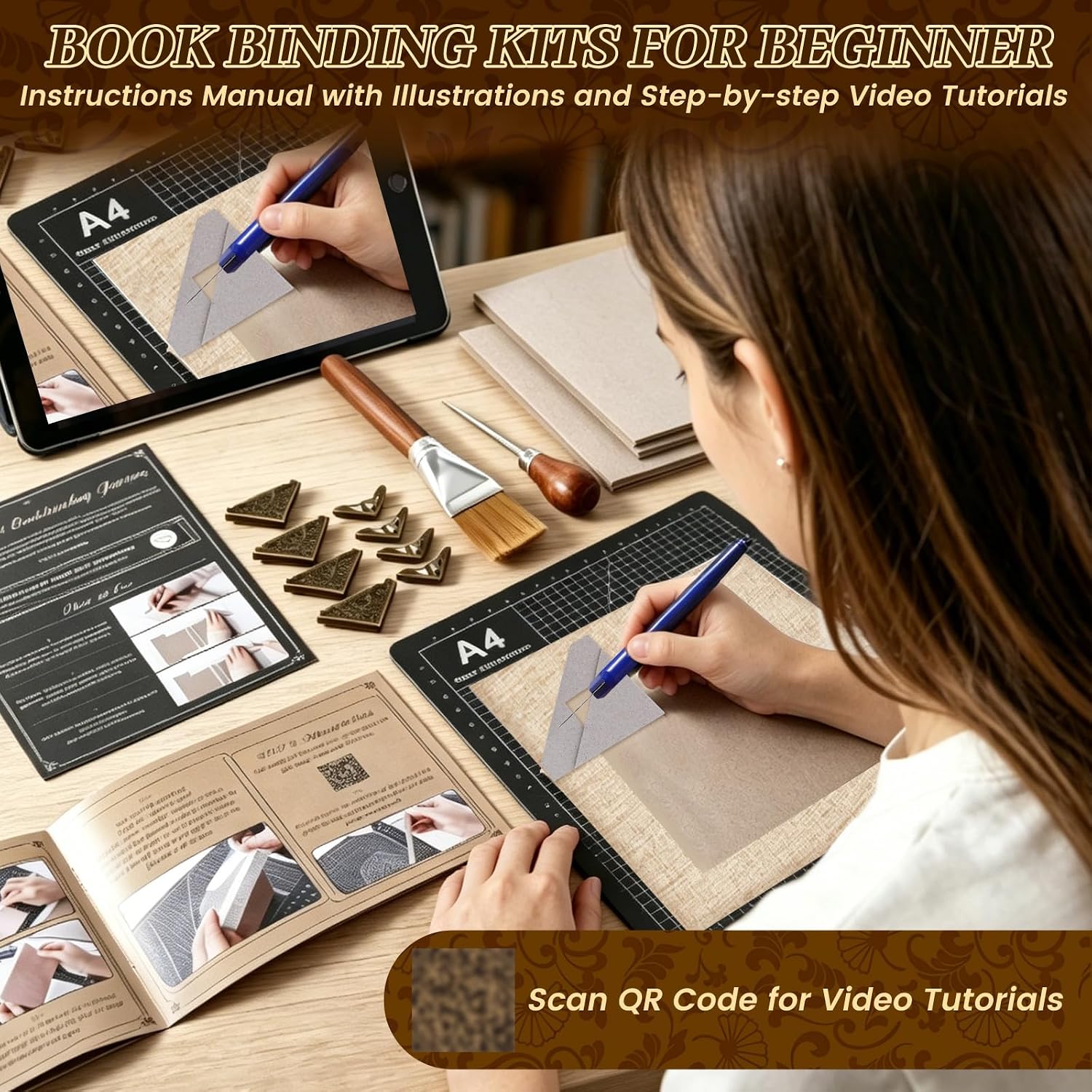 FOGWOWO 208 Pcs Book Binding Kits,Book Making Kit with Video Tutorials