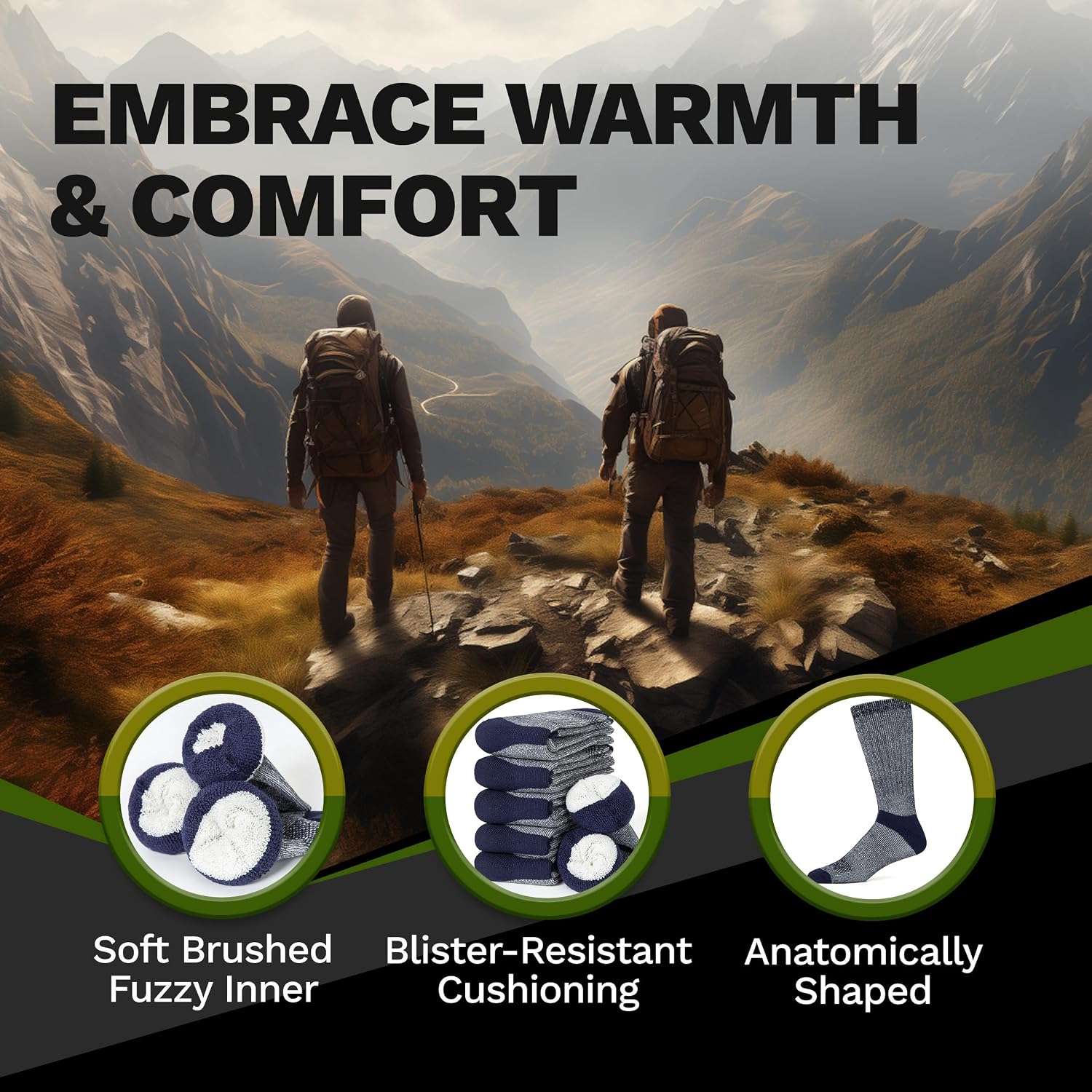 Alvada Mens Merino Wool Crew Socks Thermal and Warm Socks for Winter Work Hiking Running 3 Pairs