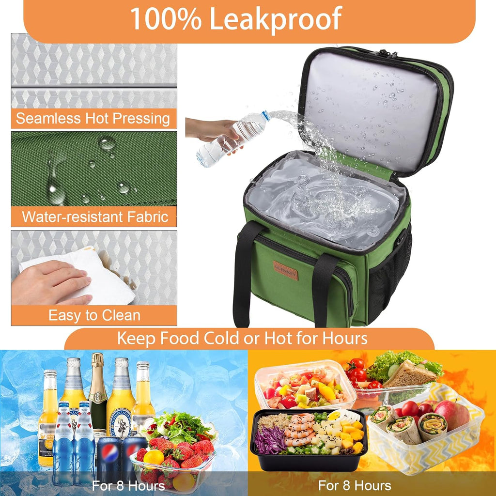 GLENKEY Expandable Lunch Box Insulated Leakproof Cooler Bag Work Outdoor