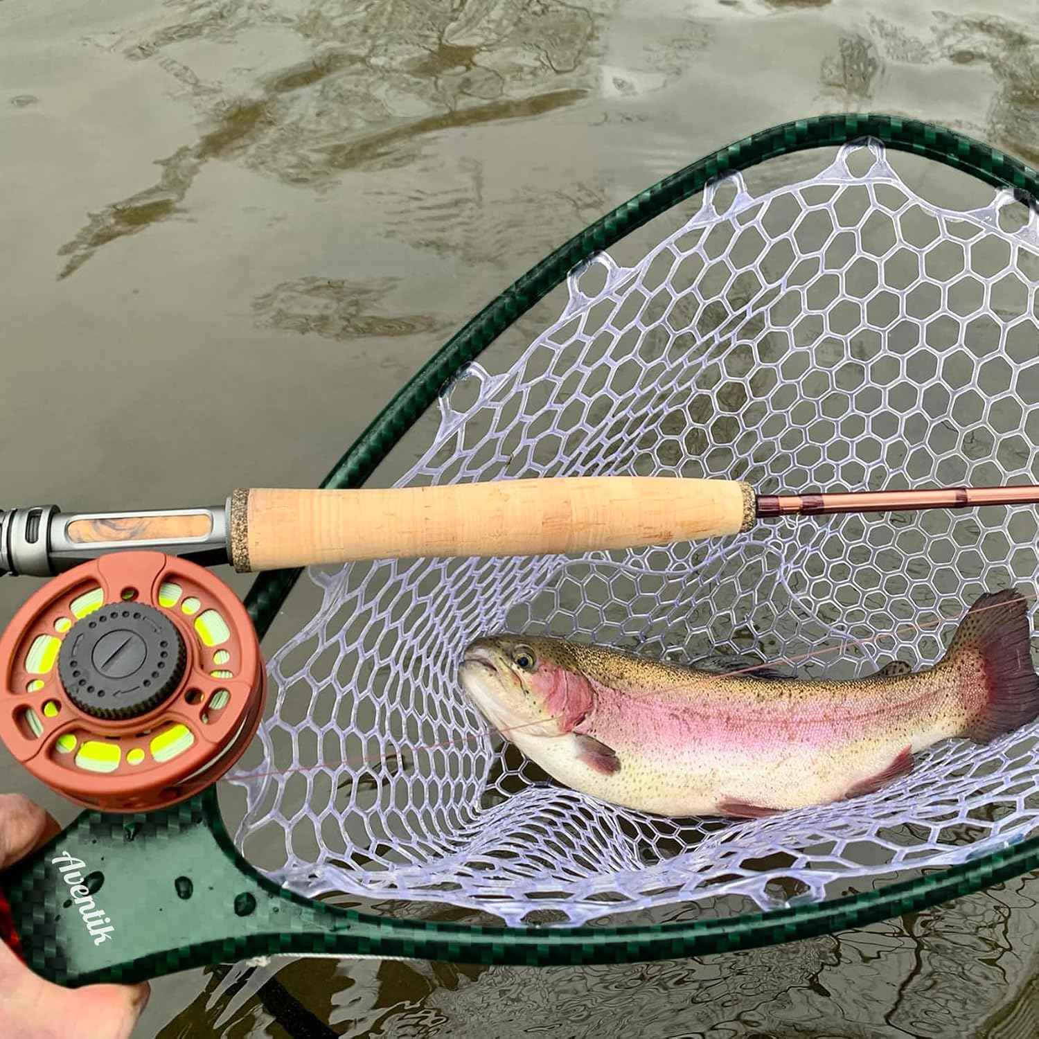 Aventik Fly Floating Fishing Net Carbon Fiber Landing Trout Net Light Weight Clear Rubber Ghost Net Catch & Release