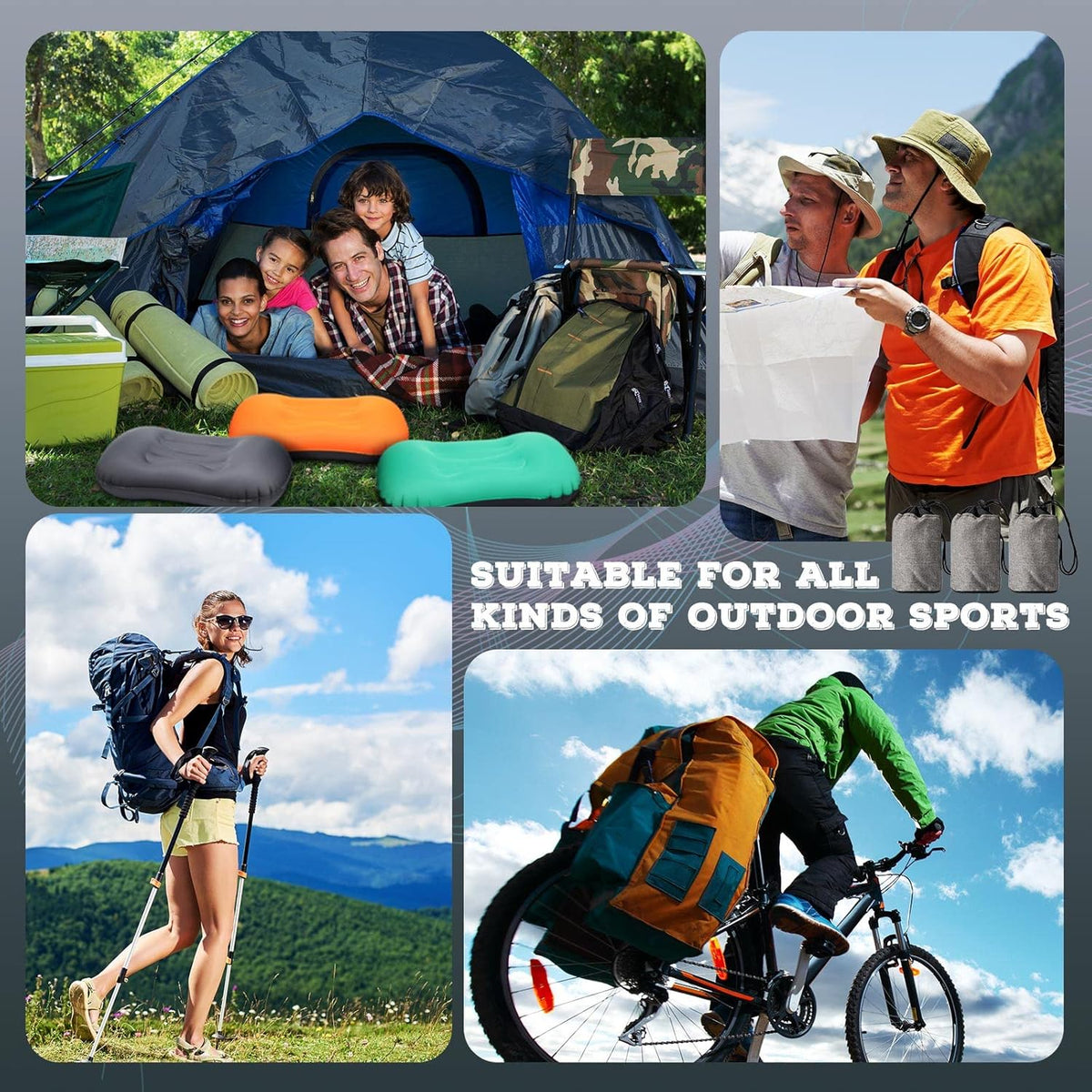 Yulejo 3 Pcs Inflatable Camping Travel Pillow, Dark Gray, Green, Orange