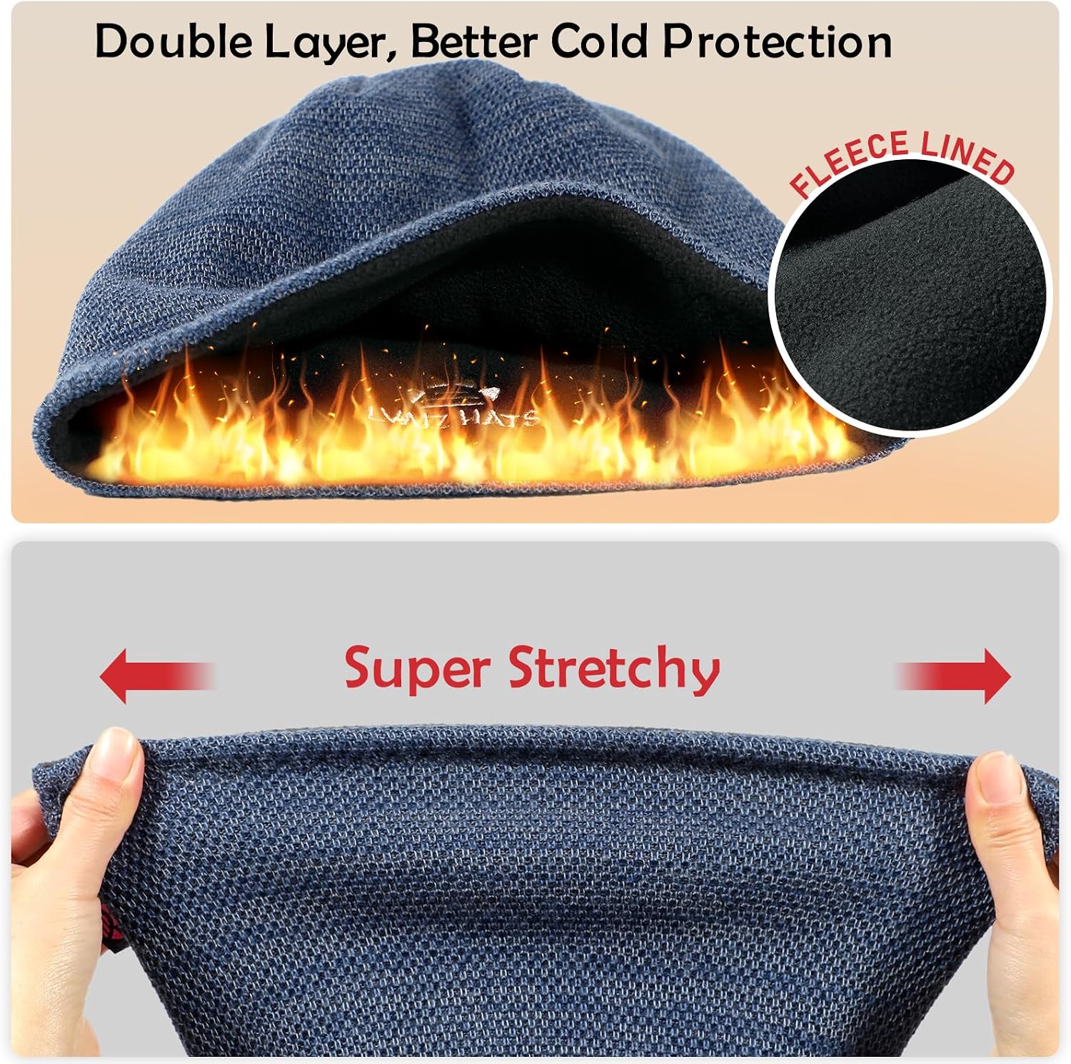Lvaiz Winter Beanie for Men Women Warm Fleece Lined Reversible Skull Cap