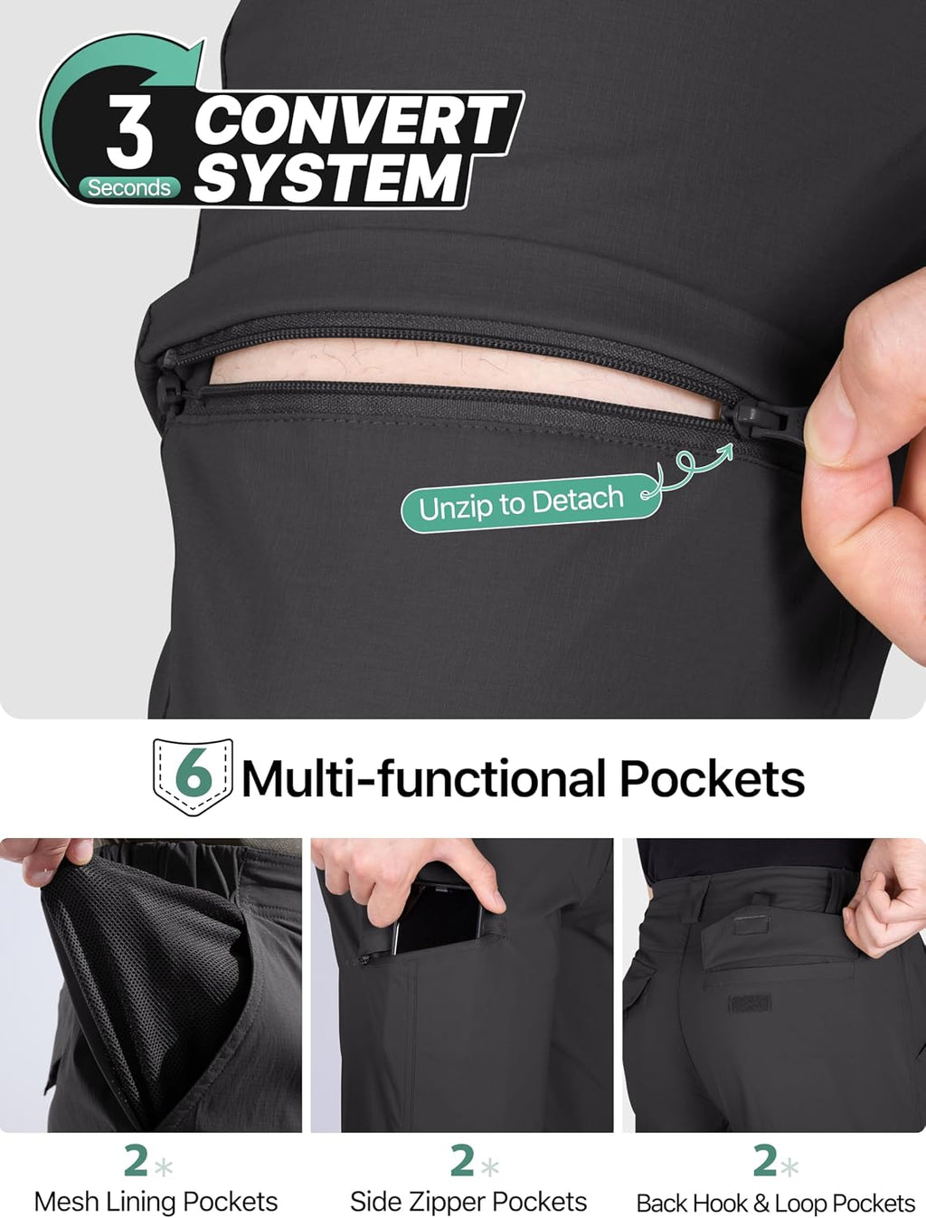 FREE SOLDIER Men's Convertible Hiking Pants Outdoor Lightweight