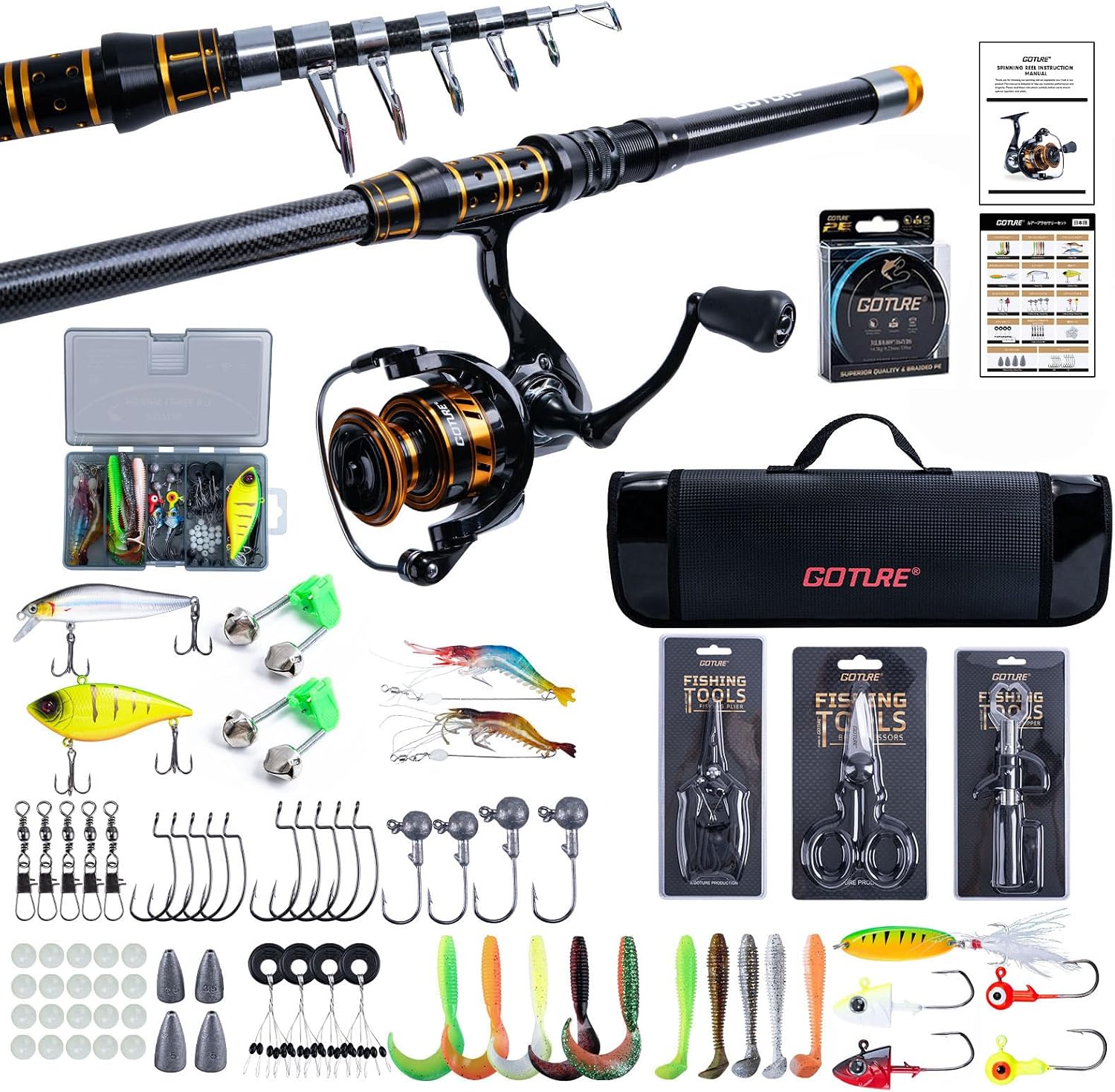 Goture Telescopic Fishing Rod and Reel Combo with Carrier Bag,1.8M-2.7M