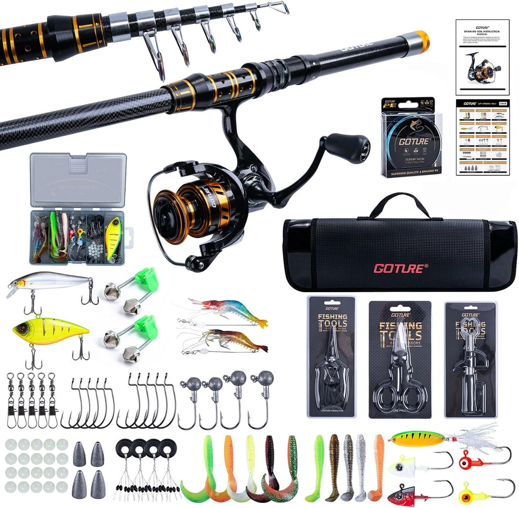 Goture Telescopic Fishing Rod and Reel Combo with Carrier Bag,1.8M-2.7M