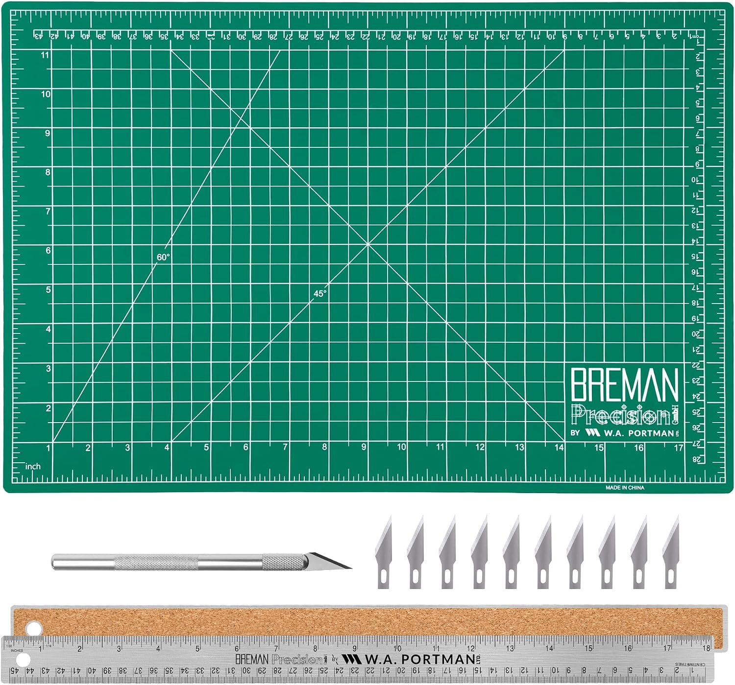 WA Portman Self-Healing Cutting Mat, Crafting Knife, 36'' Metal Ruler Set
