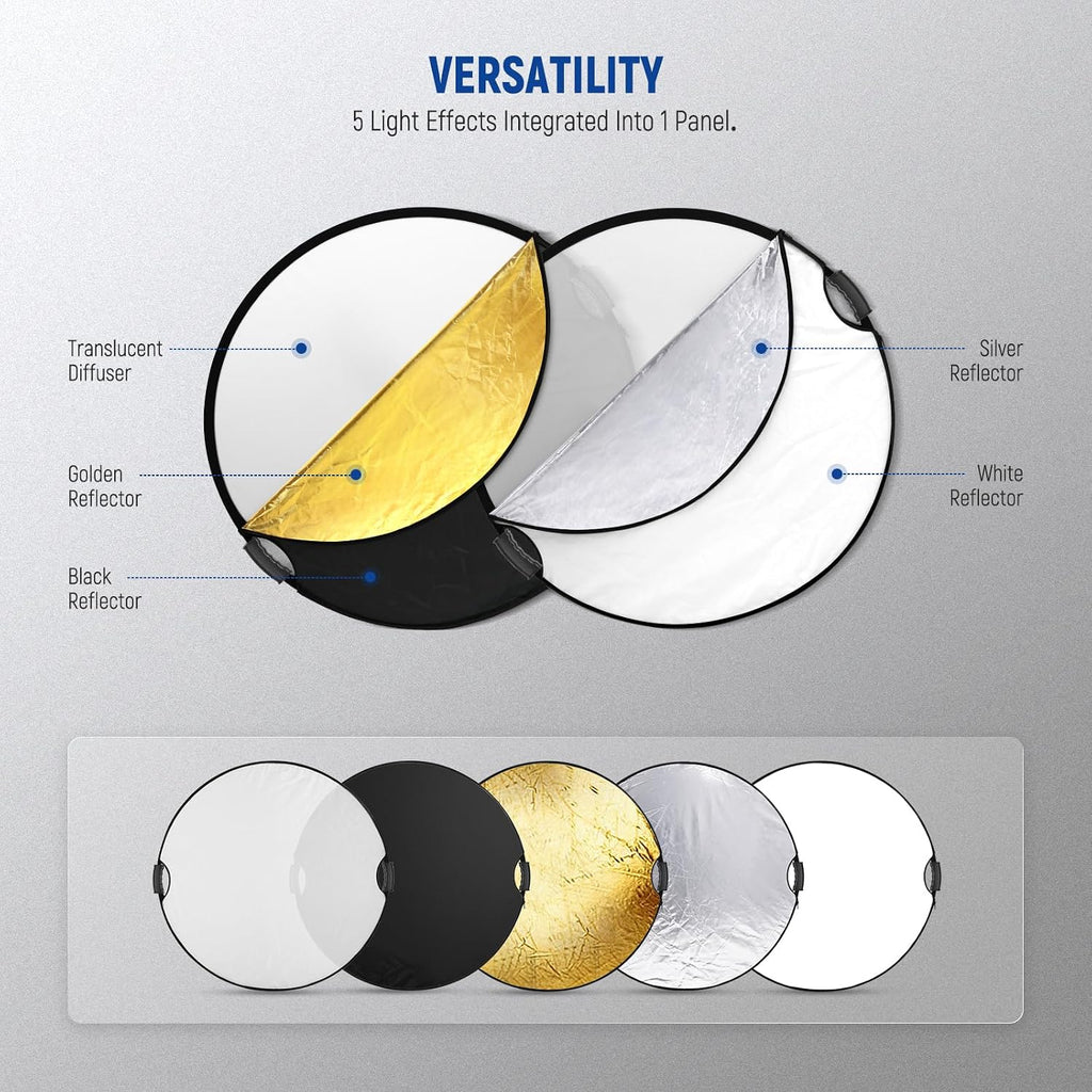 NEEWER 32"/80cm 5 in 1 Light Reflector with Clamp & Hand Grips, RF-80II