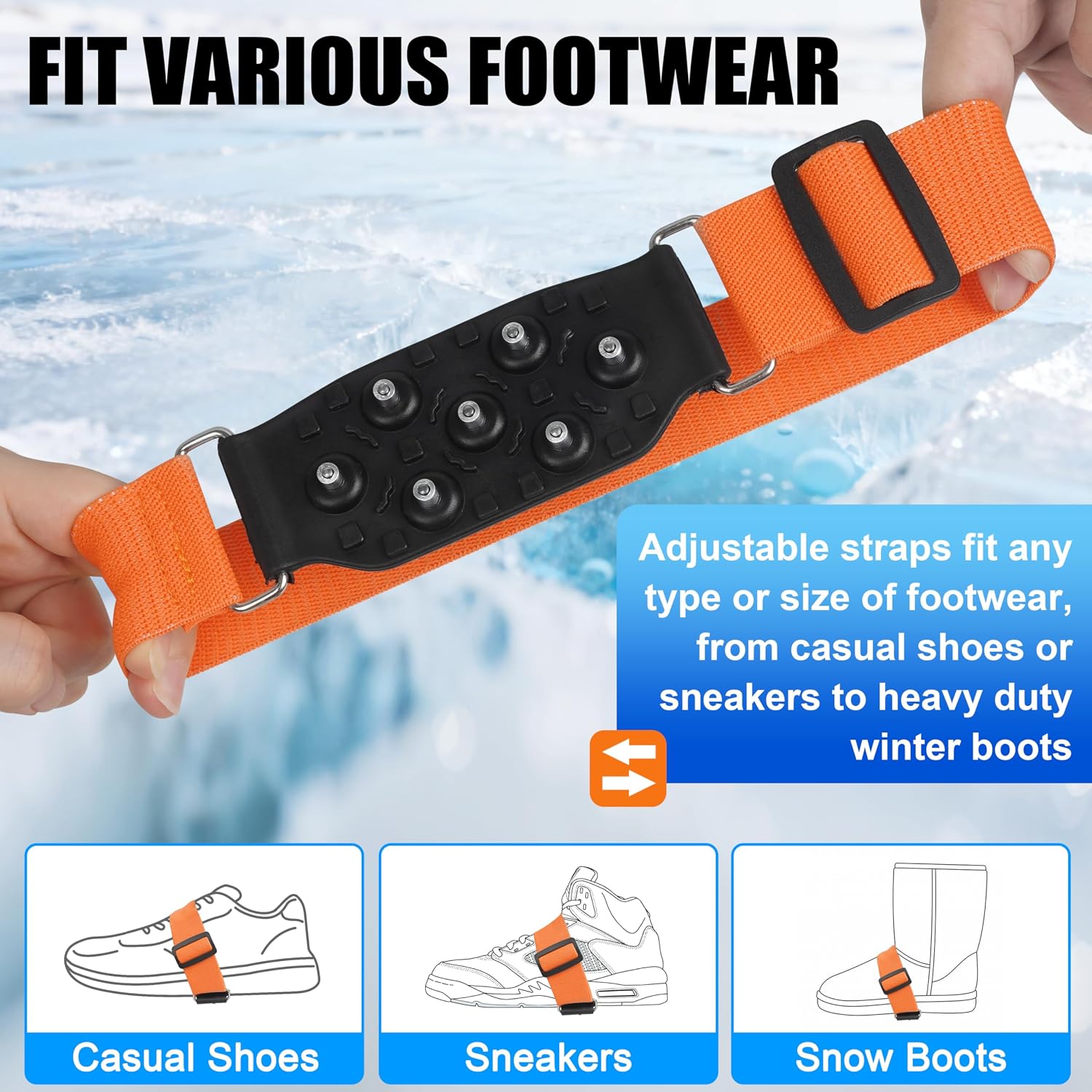 Ice Cleats Mid-Sole Snow Traction Cleats for Walking on Snow and Ice Anti Slip Rotatable Crampons Ice Shoes Grippers 7 Tungsten Studs for Women Men Outdoor/Indoor Jogging Hiking