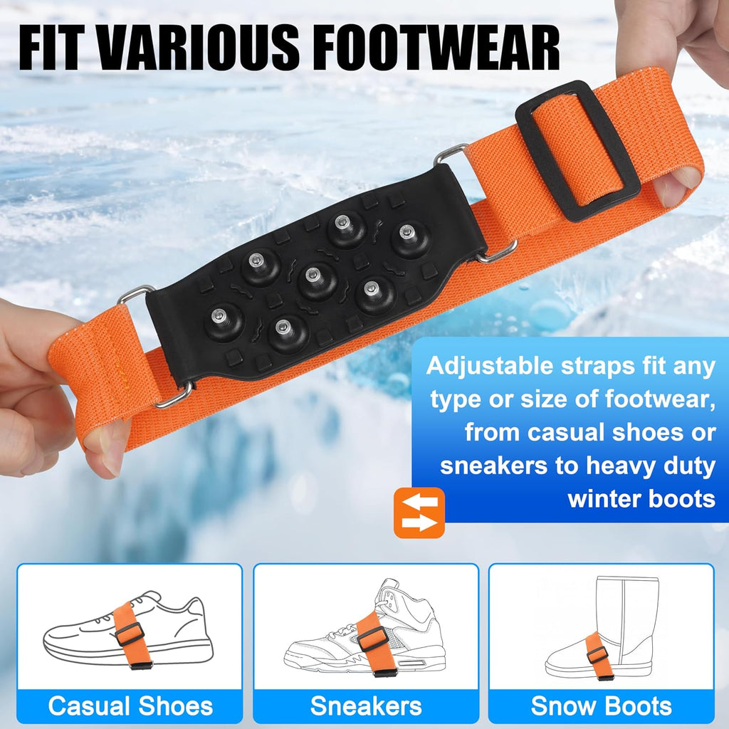 Ice Cleats Mid-Sole Snow Traction Cleats for Walking on Snow and Ice Anti Slip Rotatable Crampons Ice Shoes Grippers 7 Tungsten Studs for Women Men Outdoor/Indoor Jogging Hiking