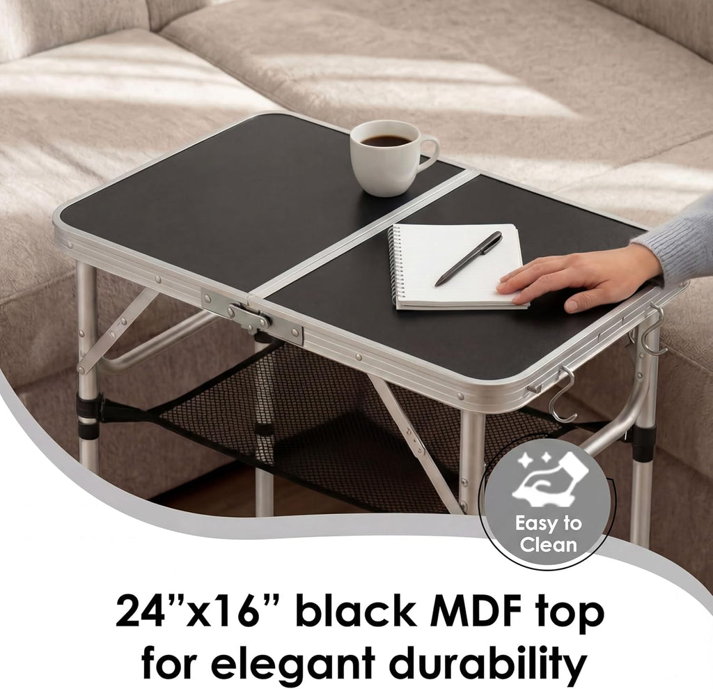 Small Folding Table 2ft, Portable Camping Table with Mesh Holder, 24"x 16"