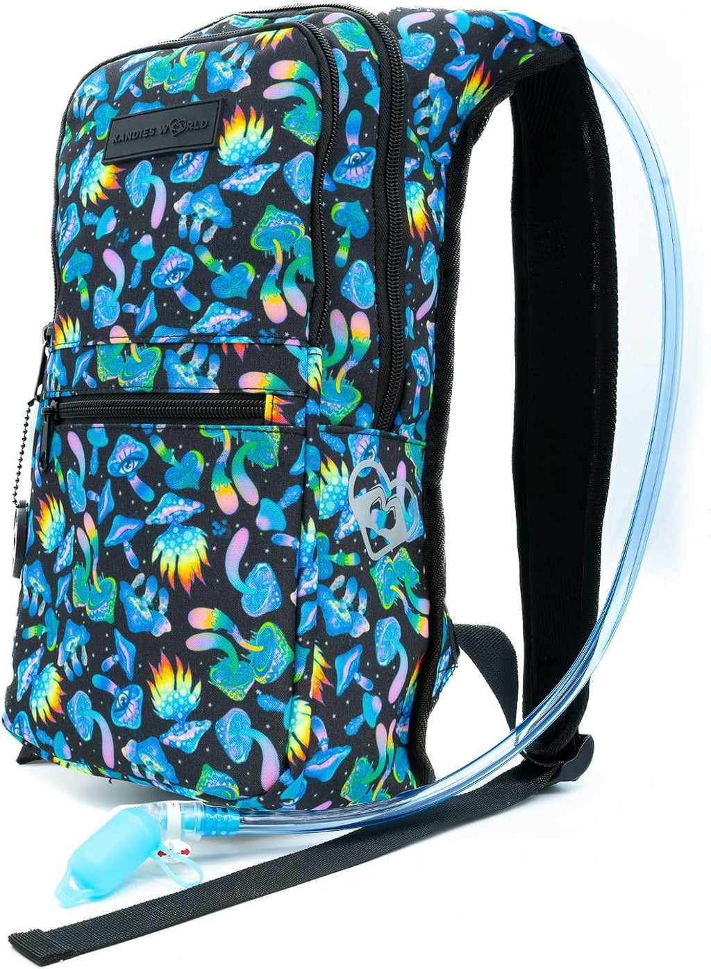 Kandies World Reflective Festival Hydration Pack - 2L Hydropack for Raves, Hiking, Biking, Running, and More (with Anti-Theft Pocket)