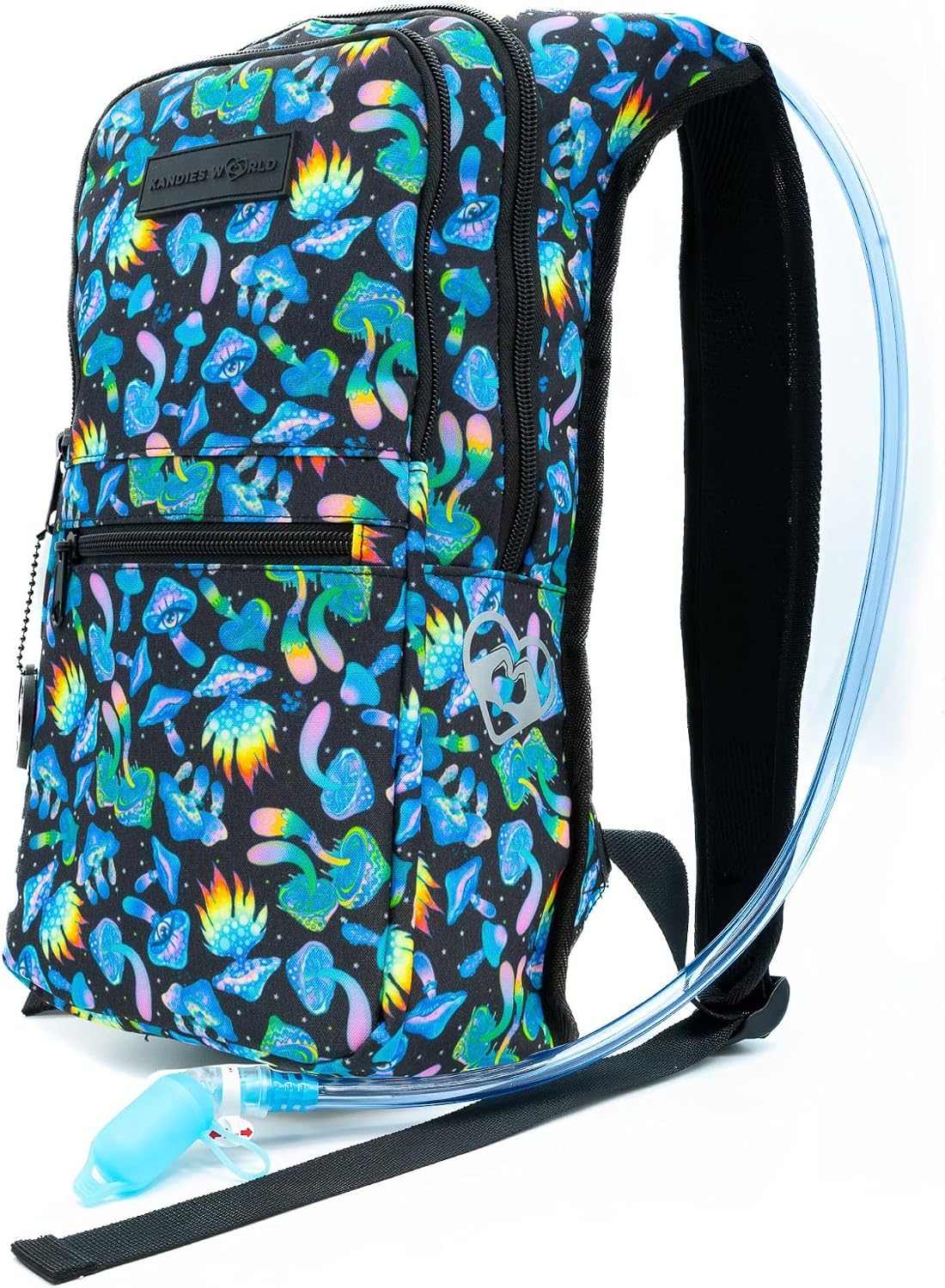 Kandies World Reflective Festival Hydration Pack - 2L Hydropack for Raves, Hiking, Biking, Running, and More (with Anti-Theft Pocket)