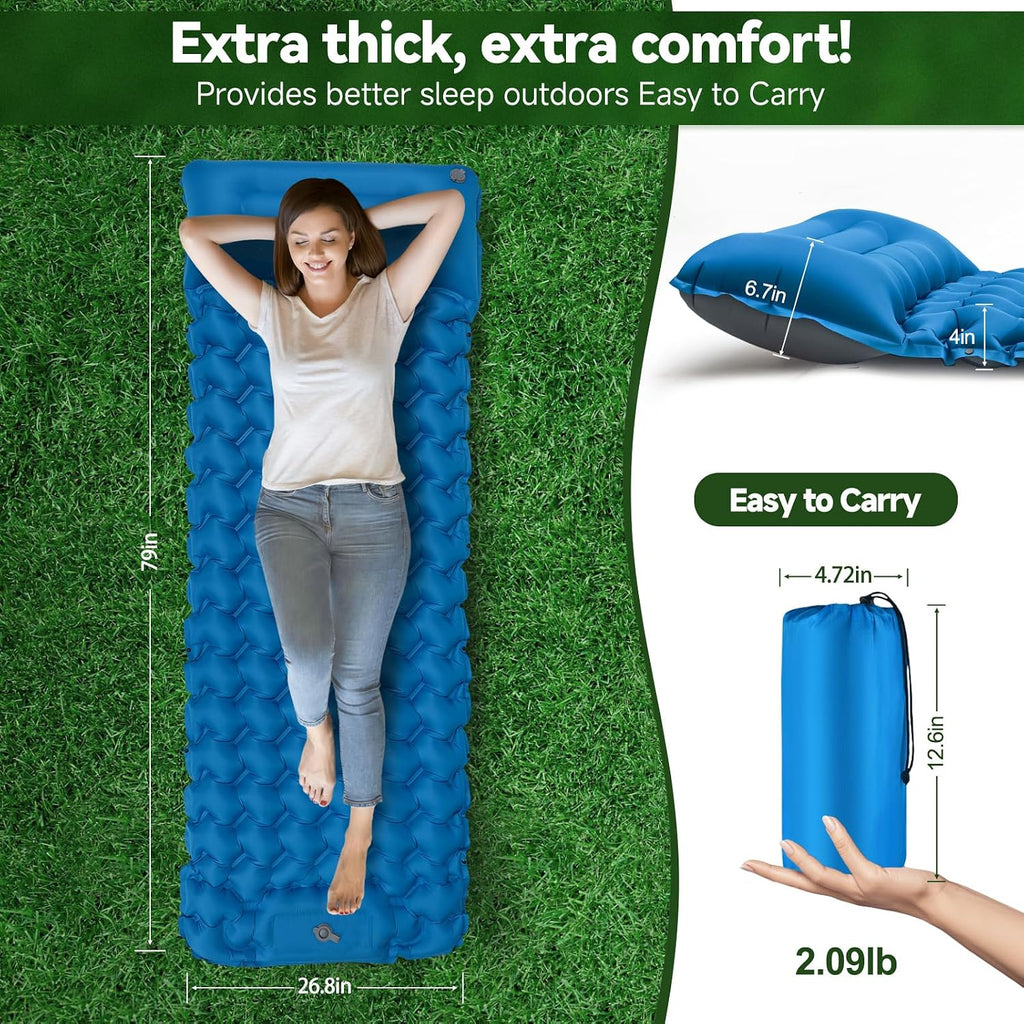 Camping Sleeping Pad 4" Extra Thick Ultralight Inflatable Sleeping Pad