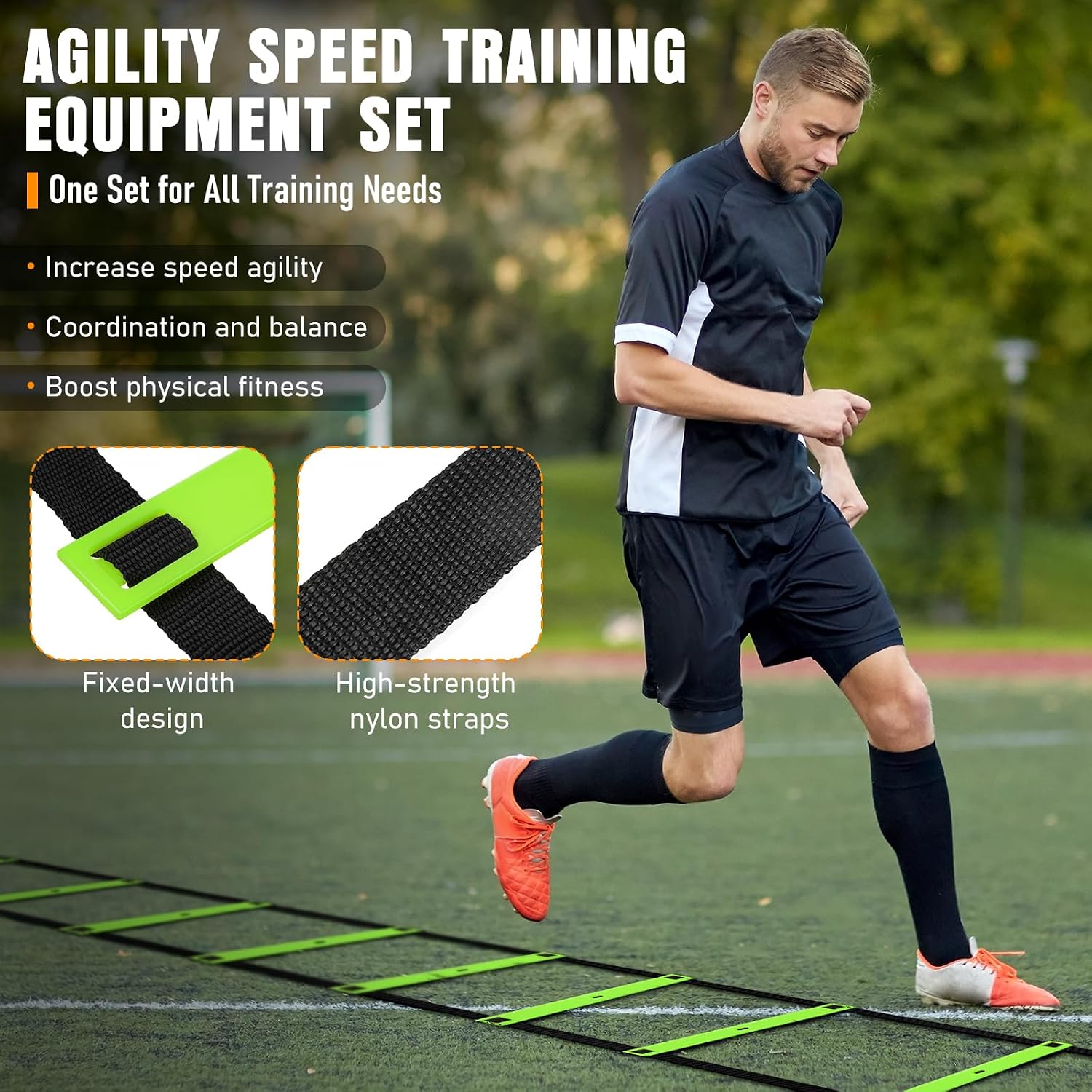Agility Ladder, Agility Speed Training Equipment Set, 20ft Speed Ladder