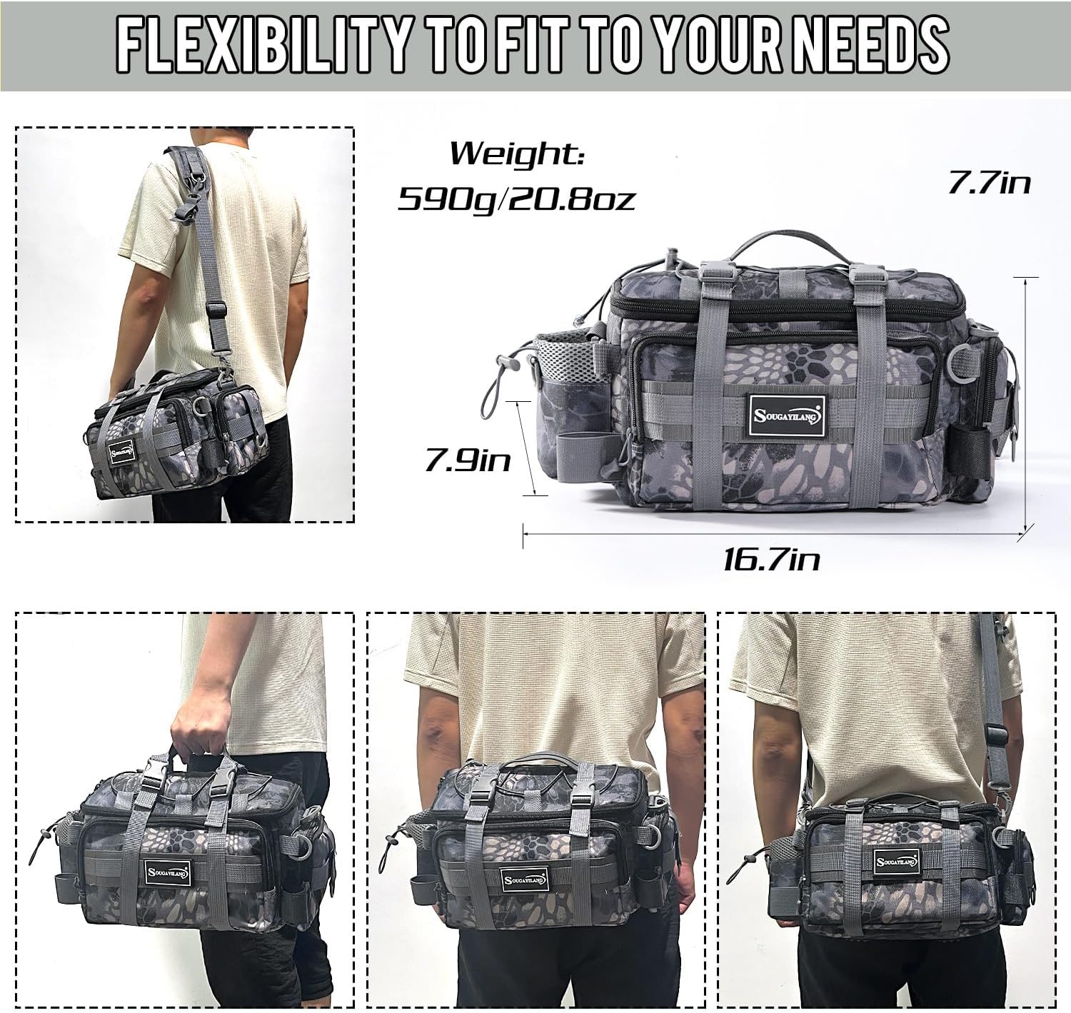Sougayilang Fishing Tackle Bags - Fishing Tackle Storage Bags for Saltwater or Freshwater Fishing Gear - Padded Shoulder Strap - Tackle Box Bag Fishing Bag(Grey)
