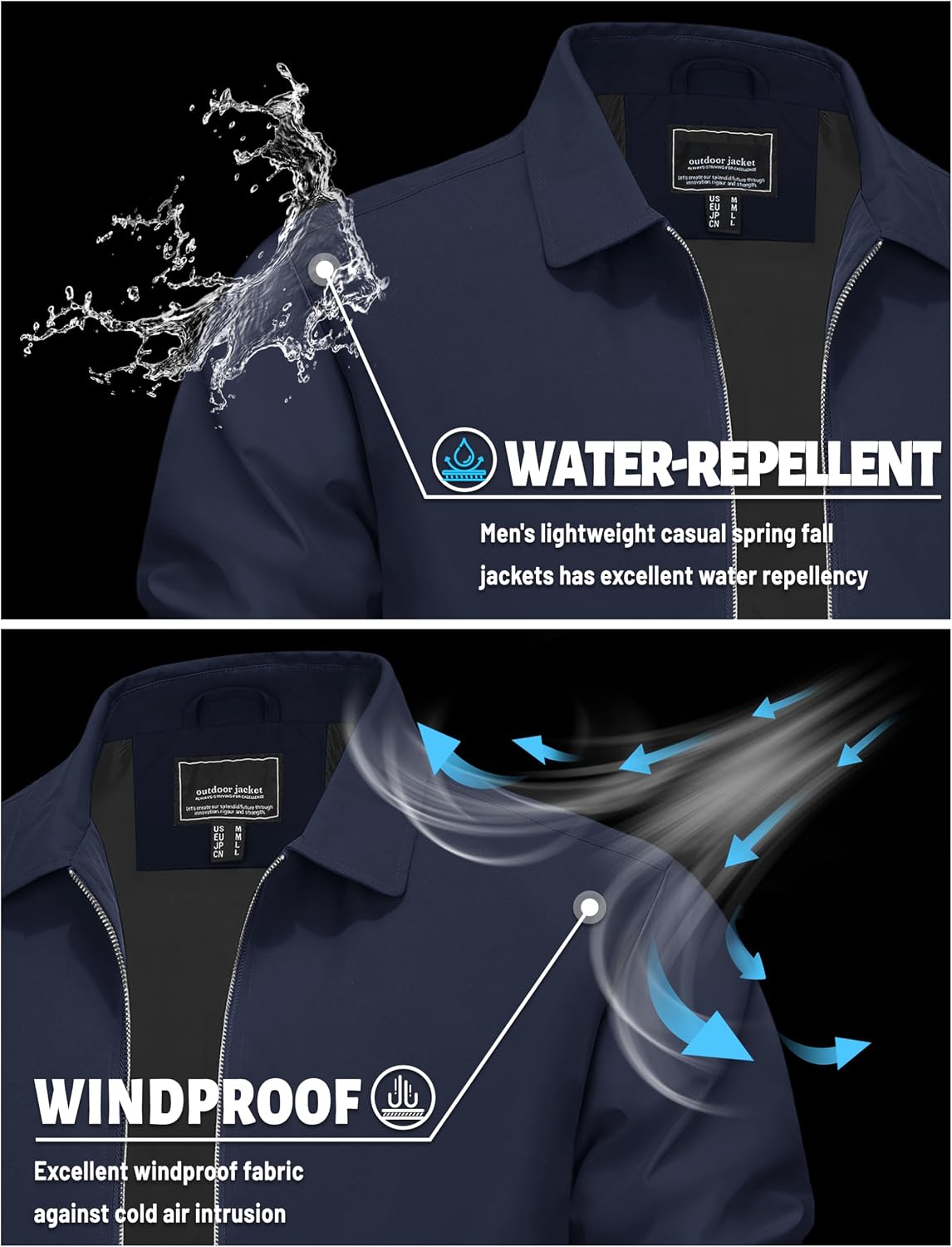 TACVASEN Men's Lightweight Jacket Fall Water-repellent Windbreaker Jackets