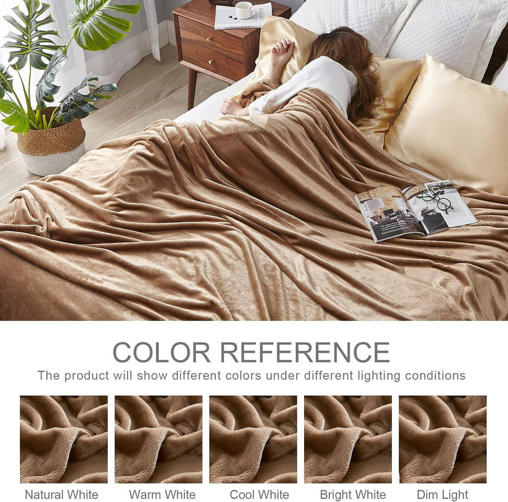 Hansleep Twin Camel Fleece Blanket, Soft Flannel Bed Blanket