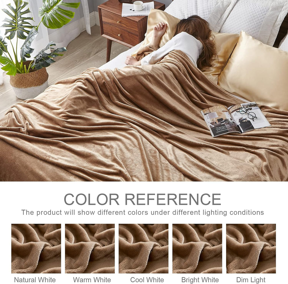 Hansleep Twin Camel Fleece Blanket, Soft Flannel Bed Blanket