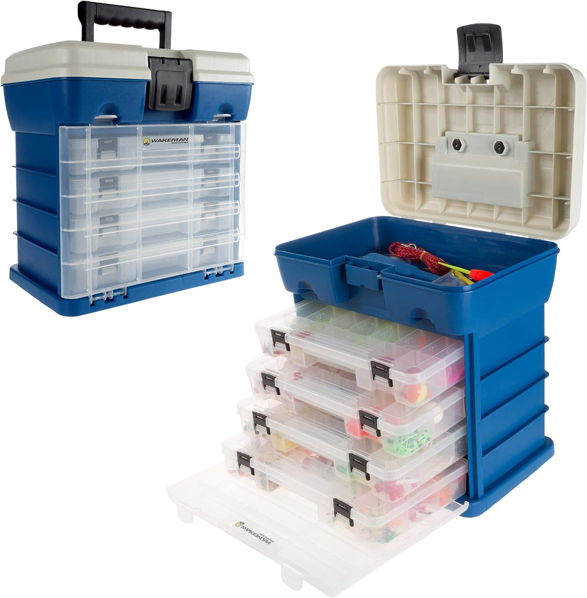 Storage Tool Box Organizer - Utility Box with 4 Drawers and 19 Compartments for Camping Supplies and Fishing Tackle by Wakeman Outdoors