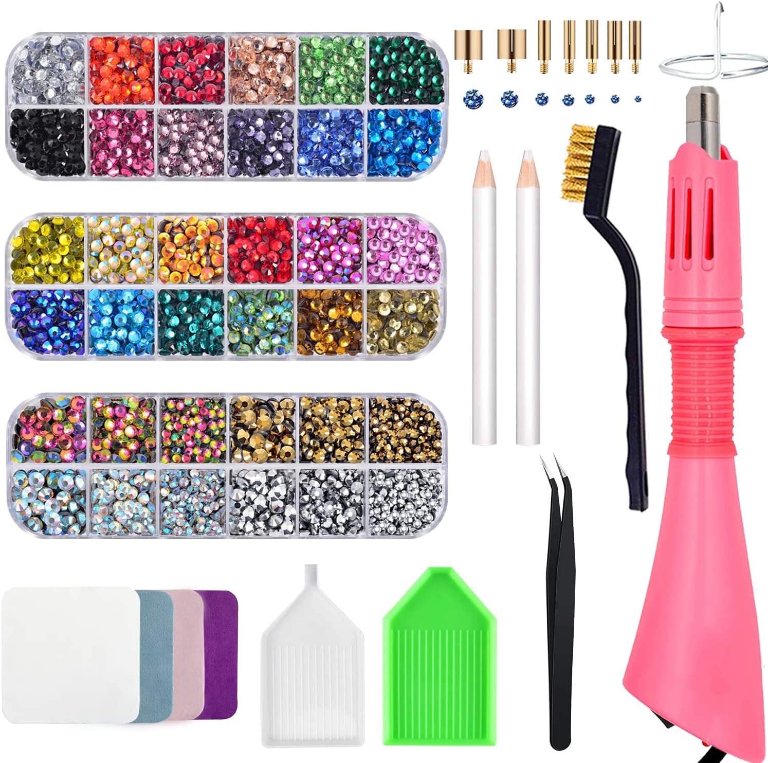 Epesl Bedazzler Kit with Rhinestones, Hot Fixed Gems Craft Applicator - Diamond Painting Pen, Wax Pencil, Tweezers, Tray, Cleaning Brush, Picker Rhinestones Crystals for DIY Clothes Shoes