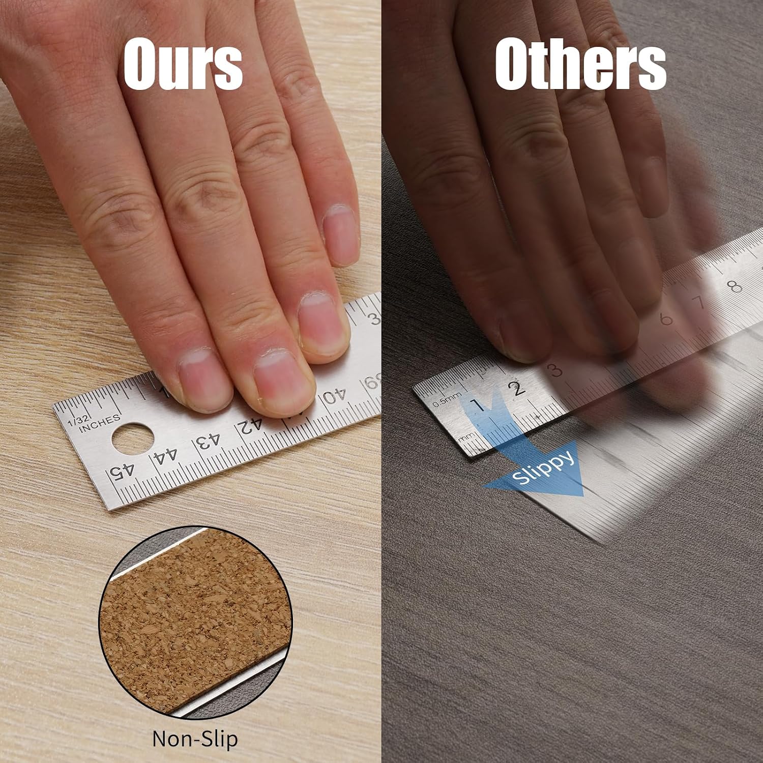 12 Inch Metal Ruler with Cork Backing, Imperial & Metric 2 Pack